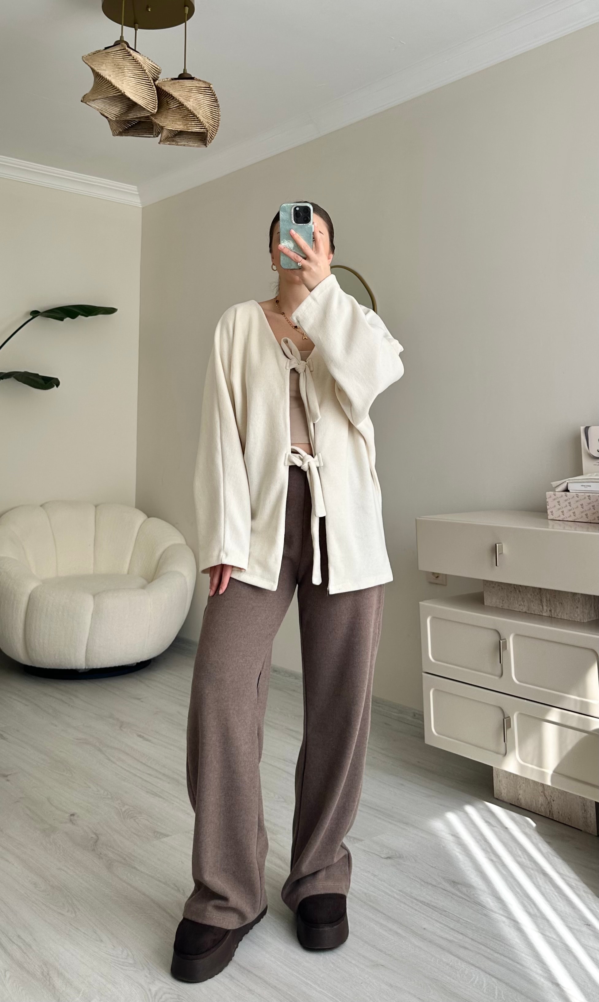 Selanik Kumaş Palazzo Beli Lastikli Pantolon