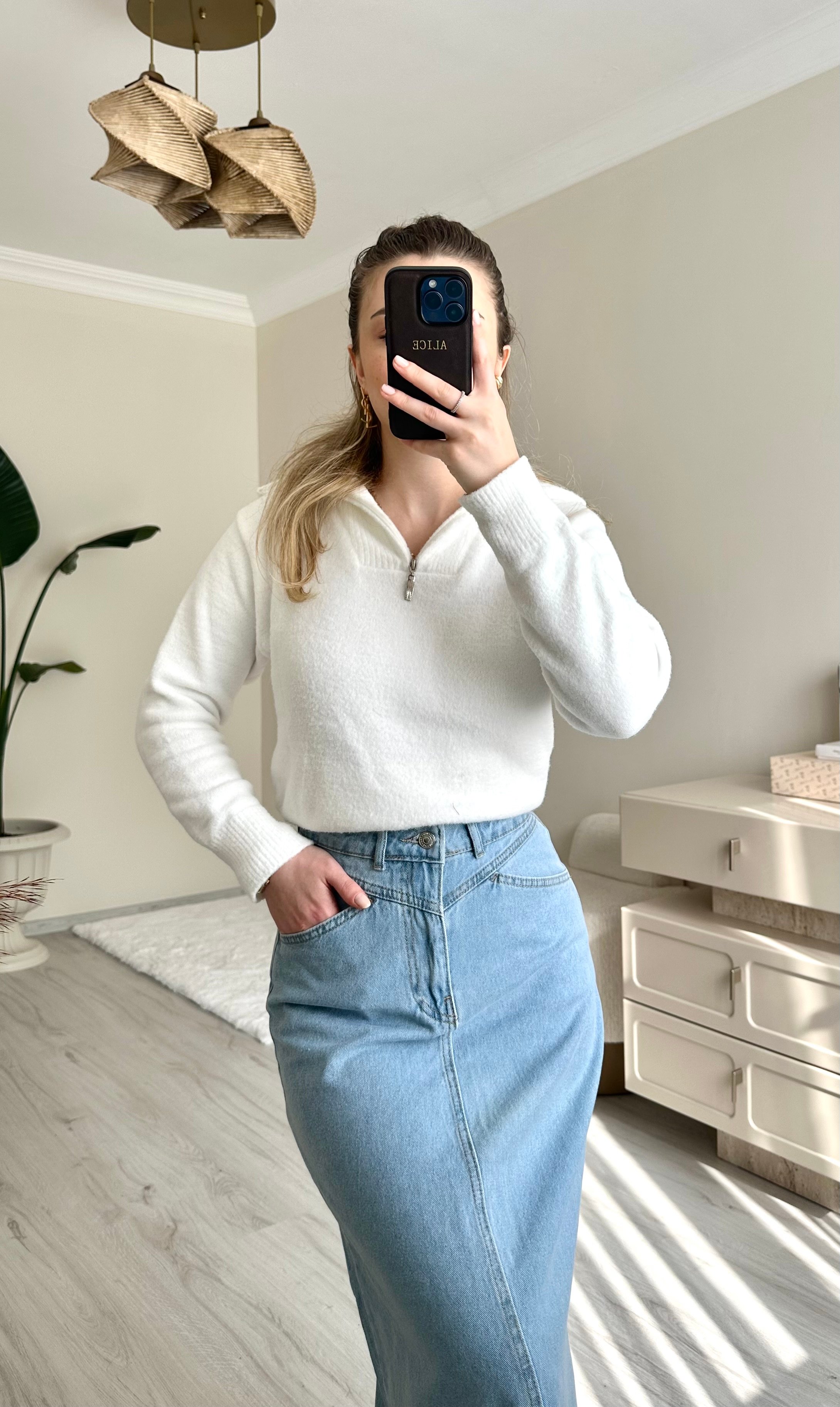 Grace Maxi Boy Cep Detaylı Jean Etek