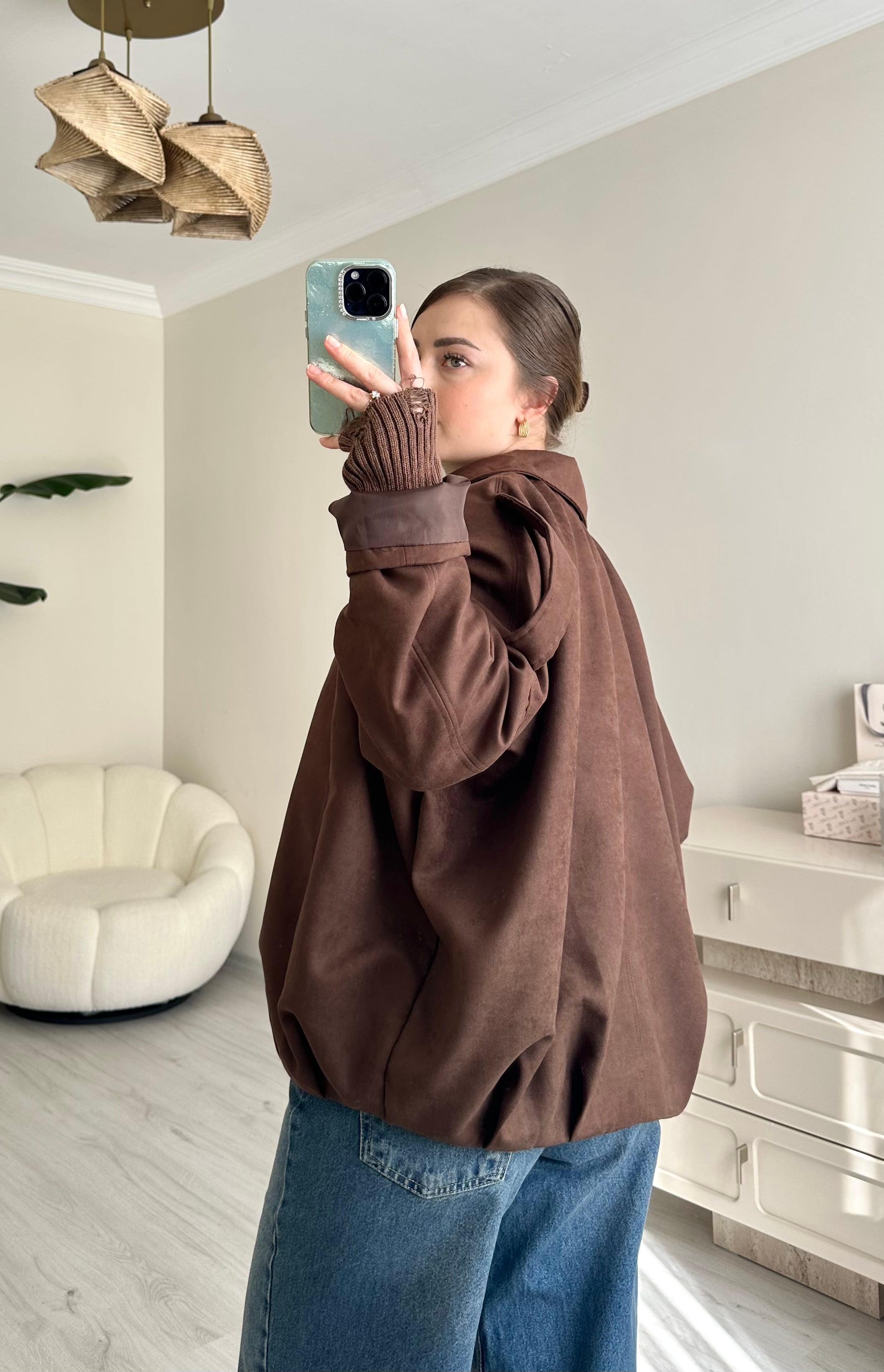 Premium Dokuma Süet Apoletli Ceket