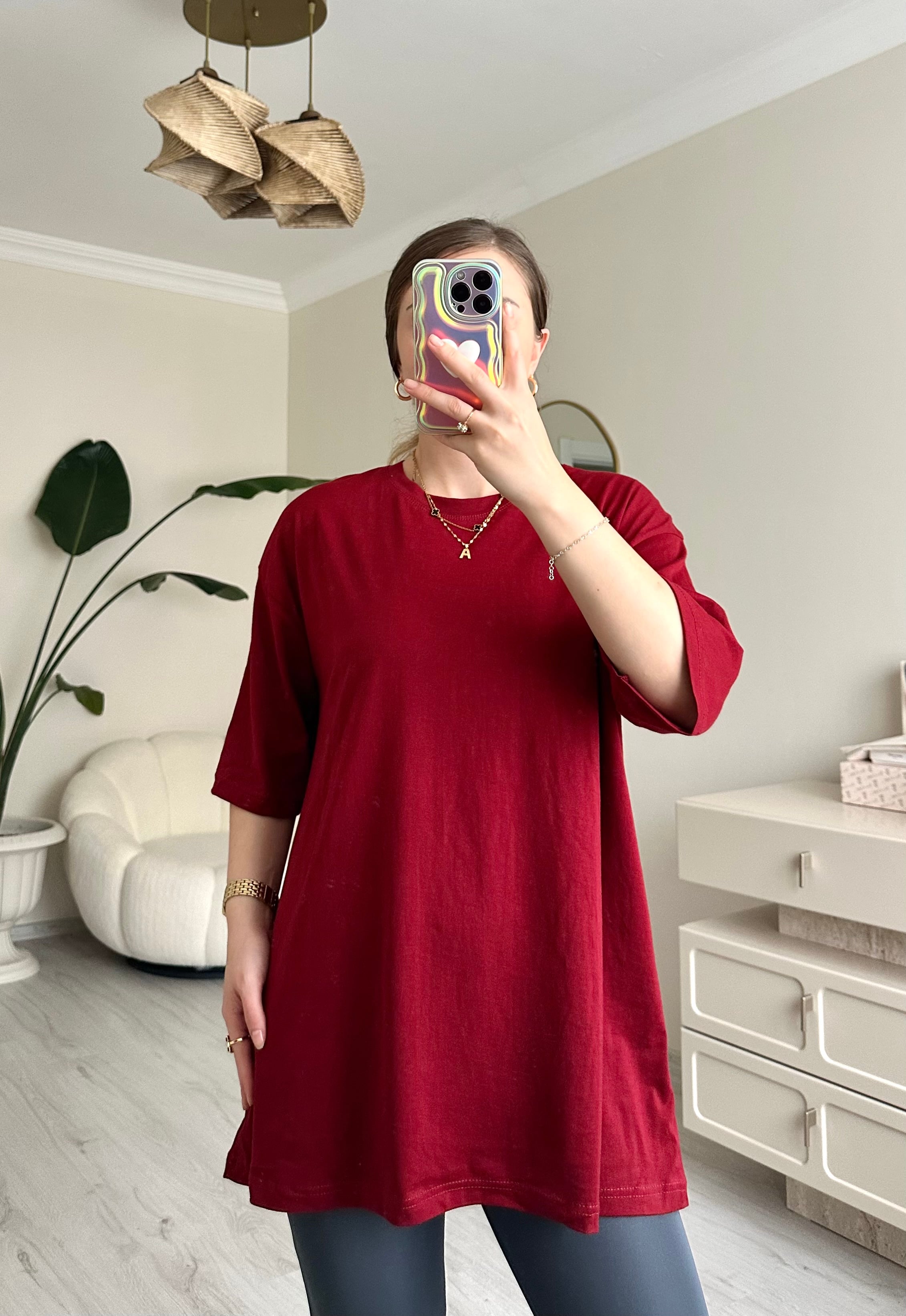 Oversize Kalıp Unisex Tişört - Bordo