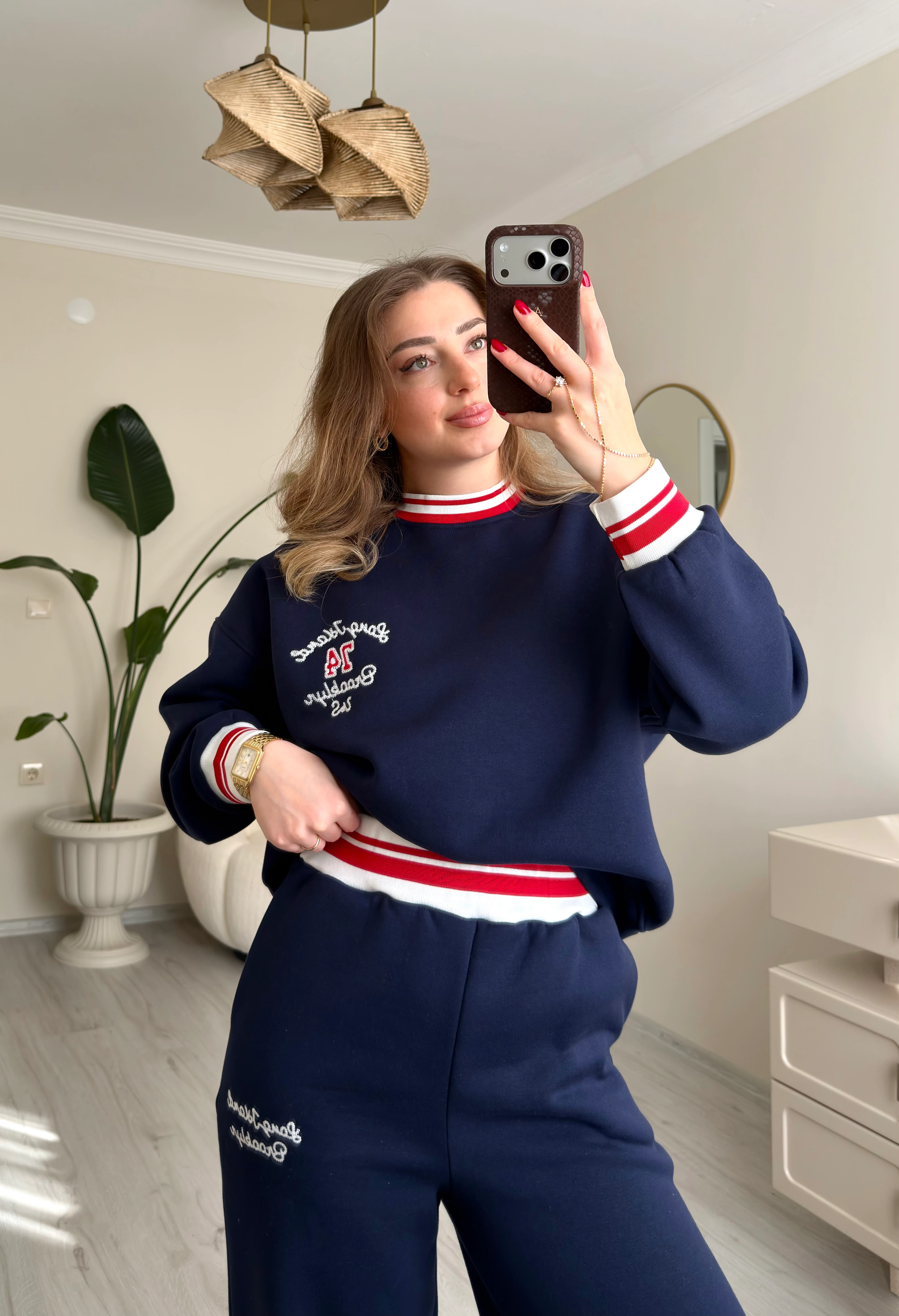 Premium Kırmızı Şeritli Lacivert Eşofman Takımı