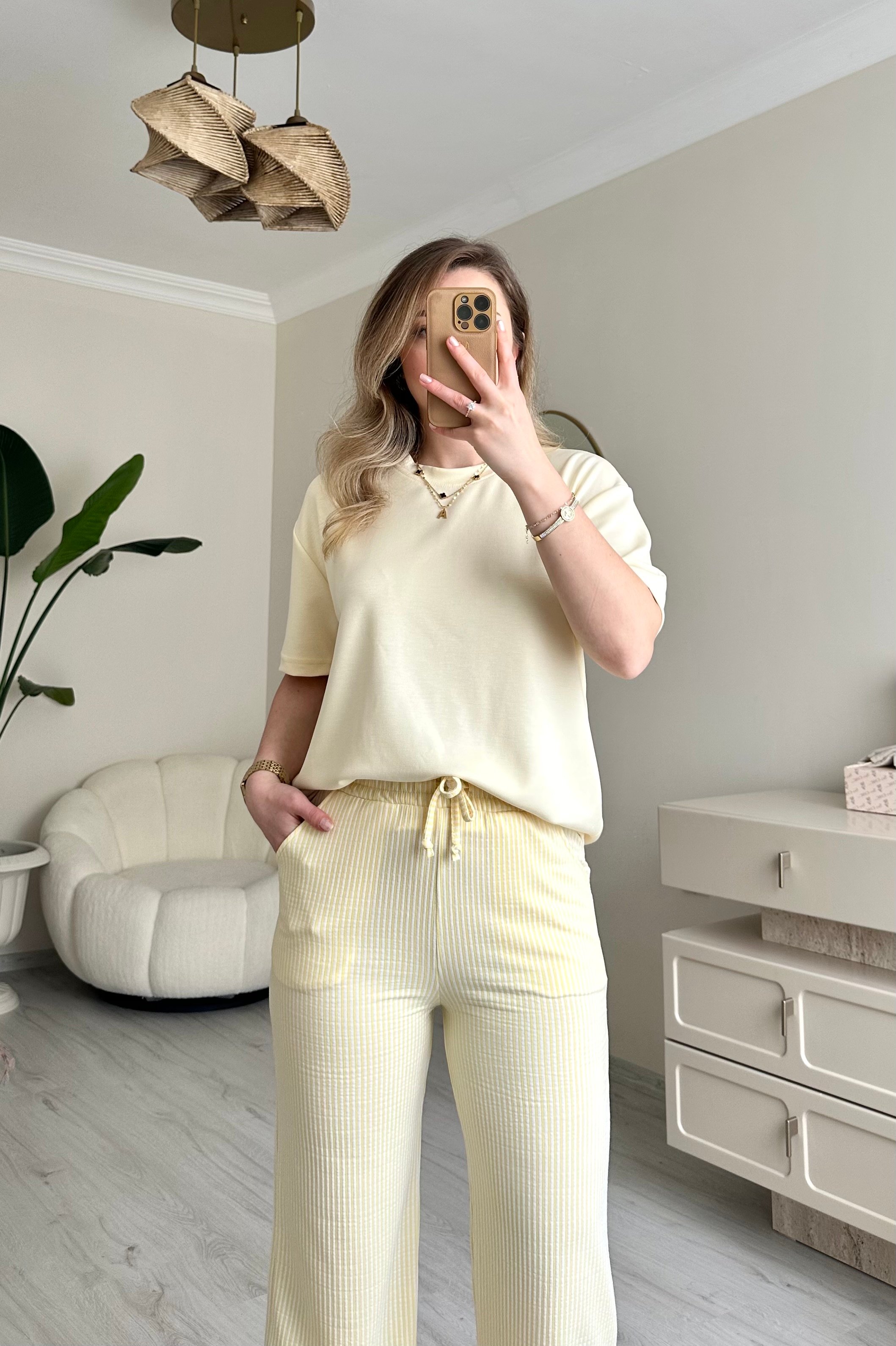 Su Yolu Beli Lastikli Palazzo Pantolon