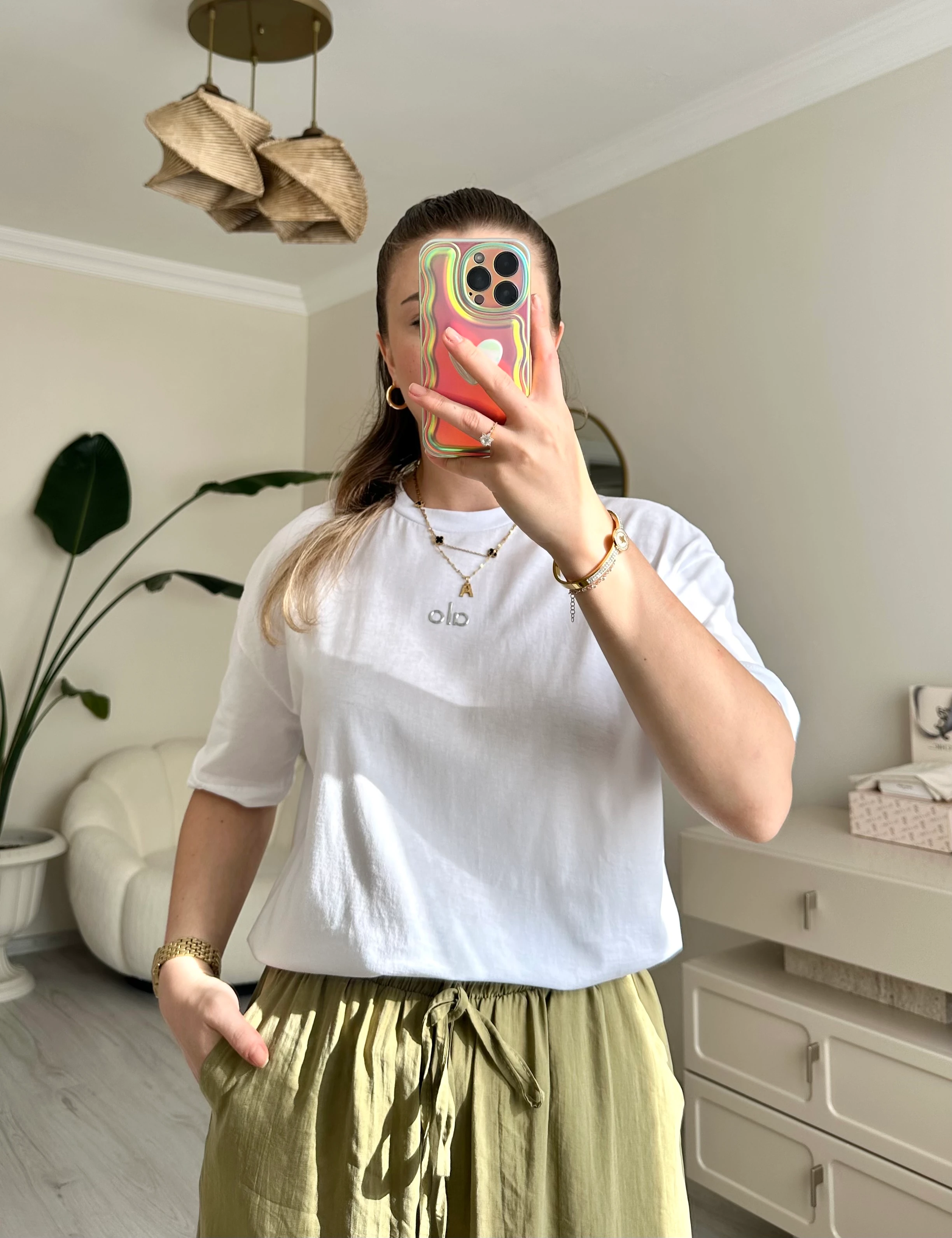 Marka Yazılı Oversize Tişört - Beyaz