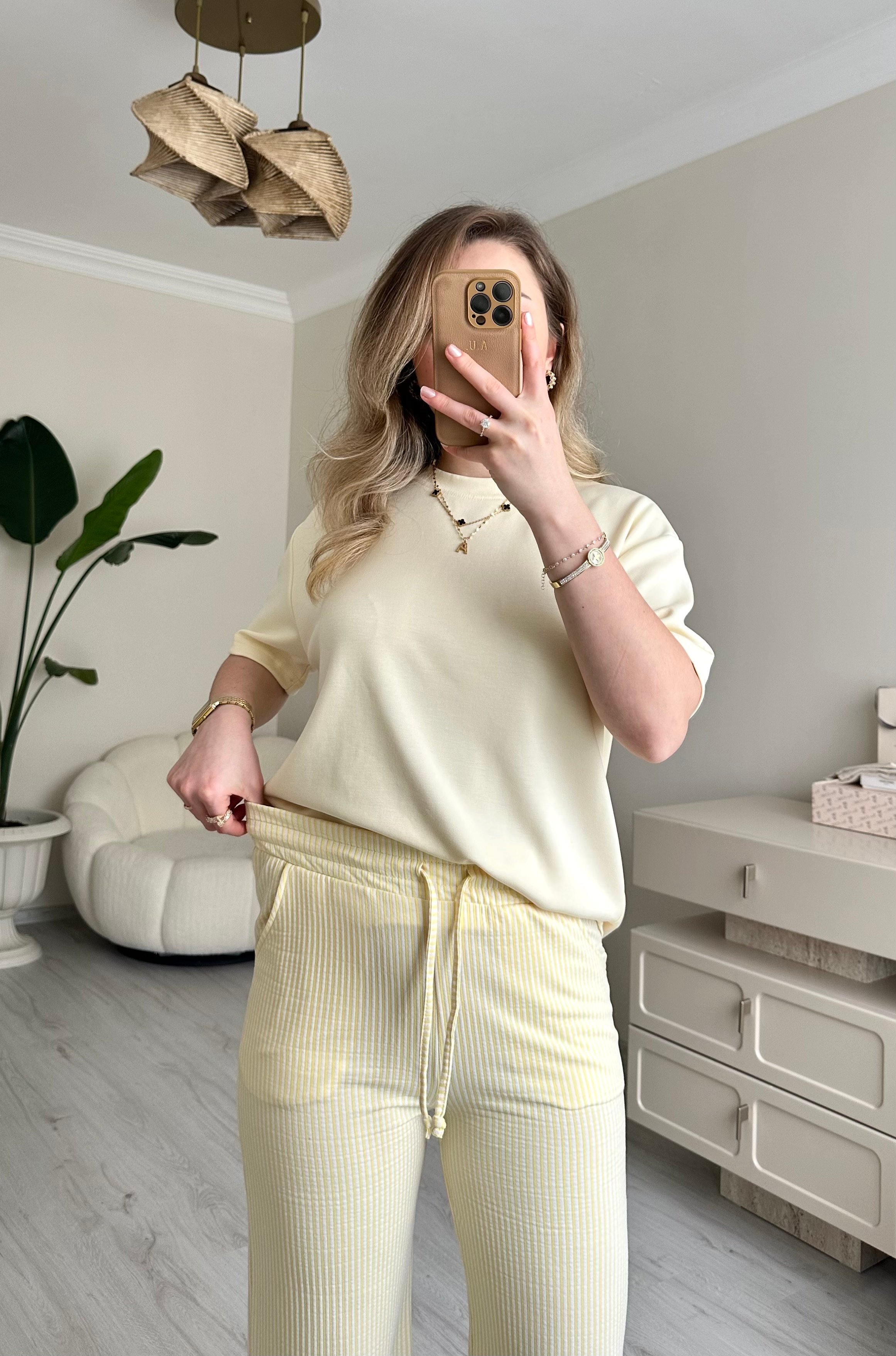 Su Yolu Beli Lastikli Palazzo Pantolon