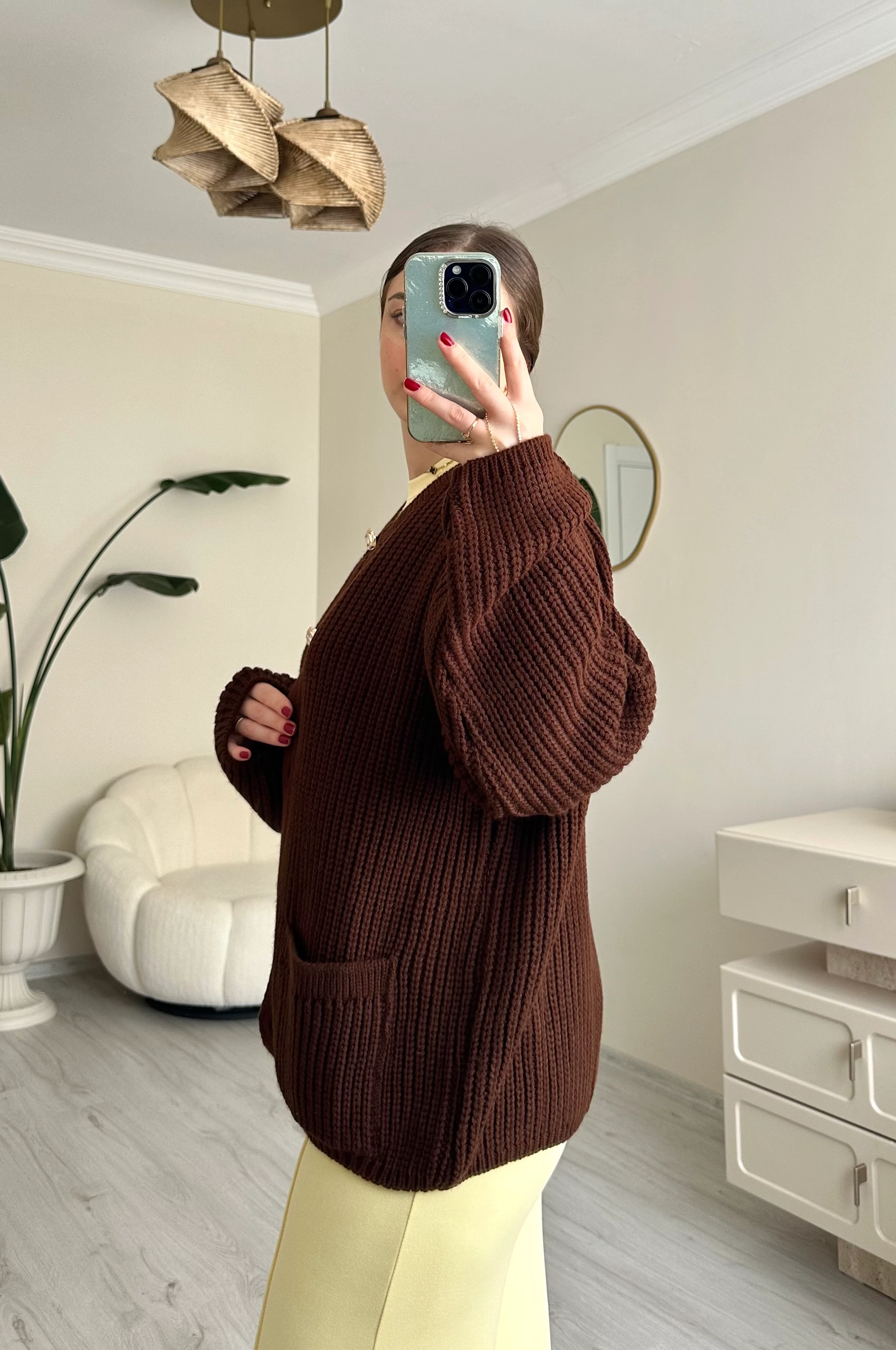 Örme Düğme Detay Oversize Hırka