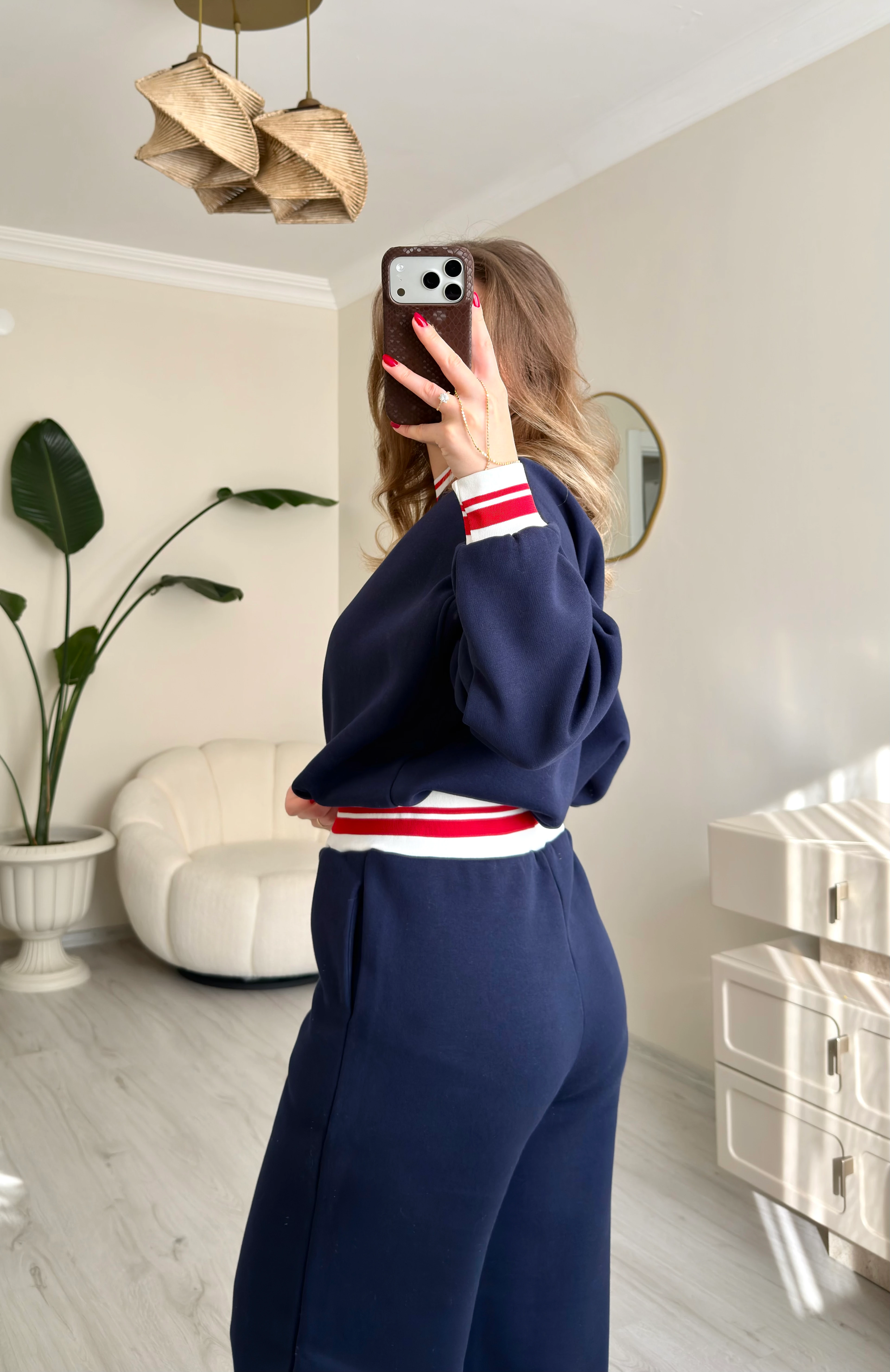 Premium Kırmızı Şeritli Lacivert Eşofman Takımı