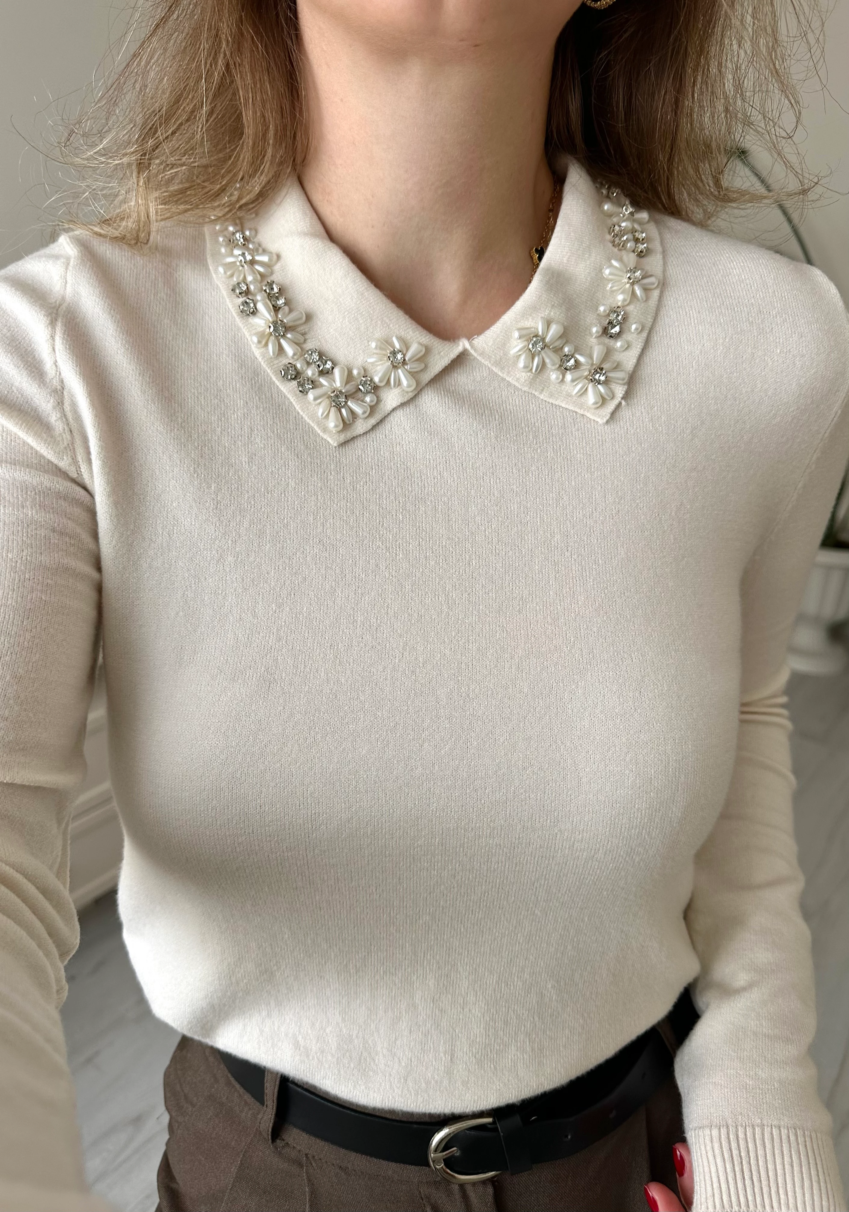 İnci-Taş Detay Yumuşak Dokulu Kazak