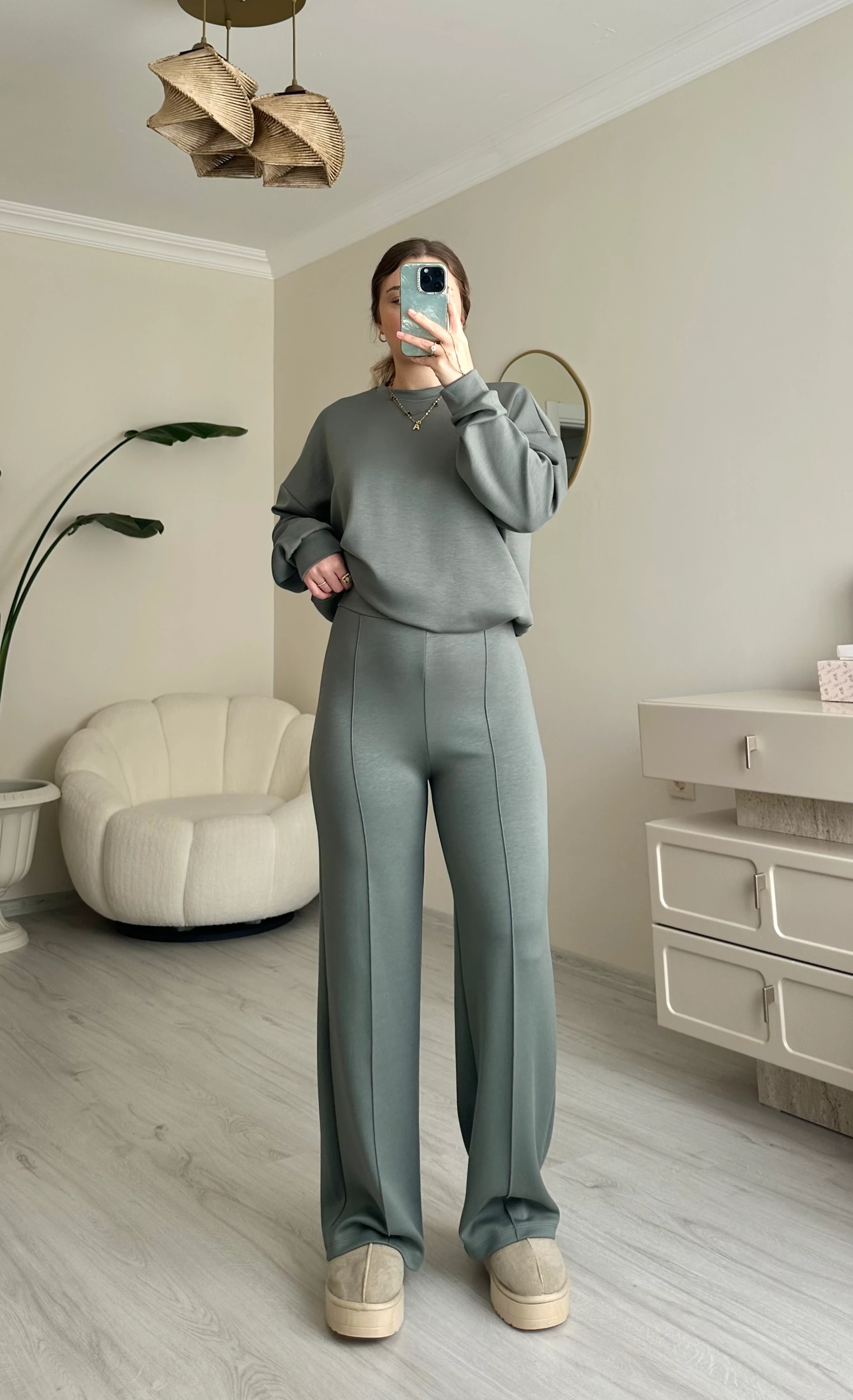 Oys Modal Kumaş Oversize Takım - Çağla Yeşili