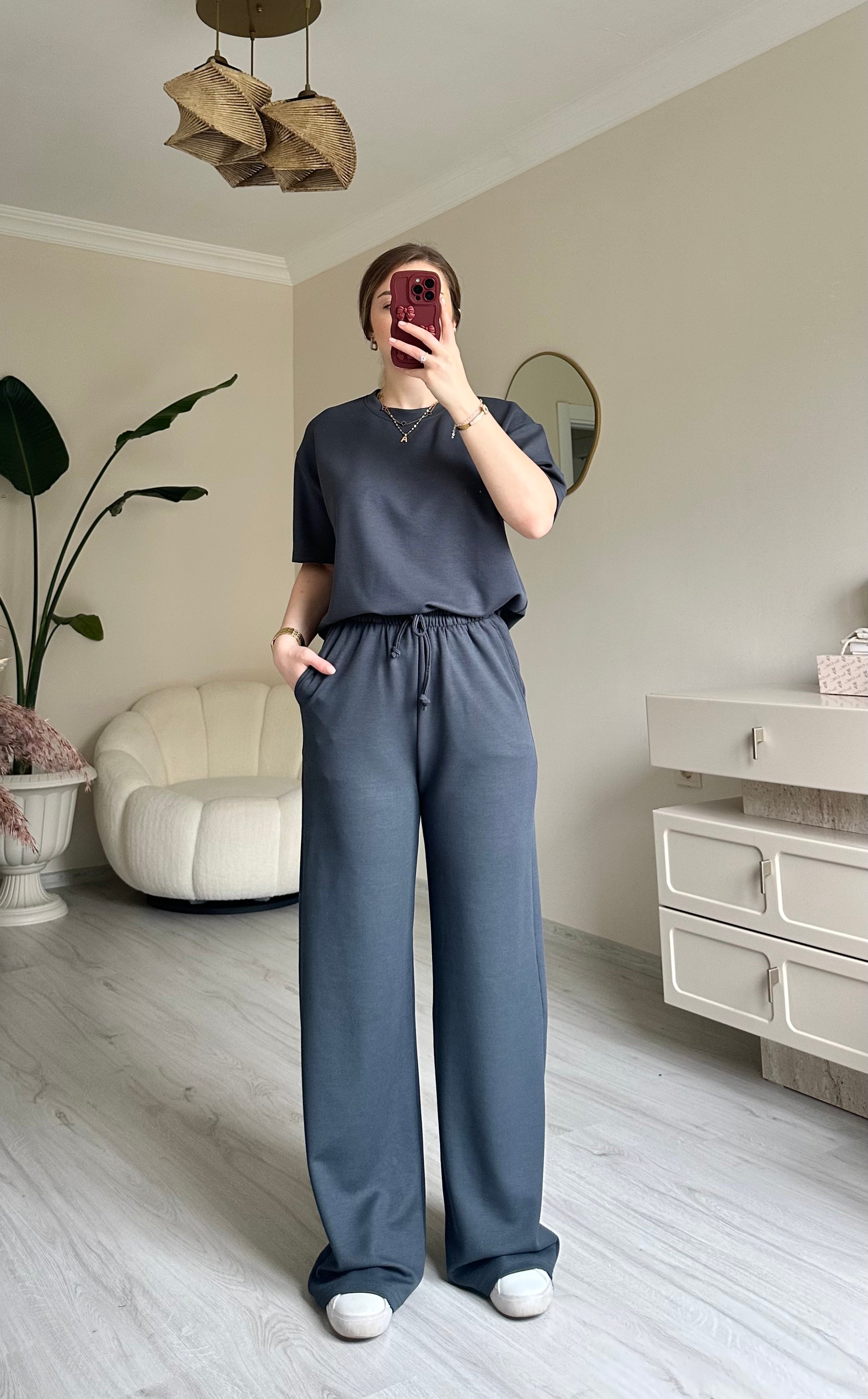 Lily Soft Modal Kumaş Oversize Takım - Antrasit