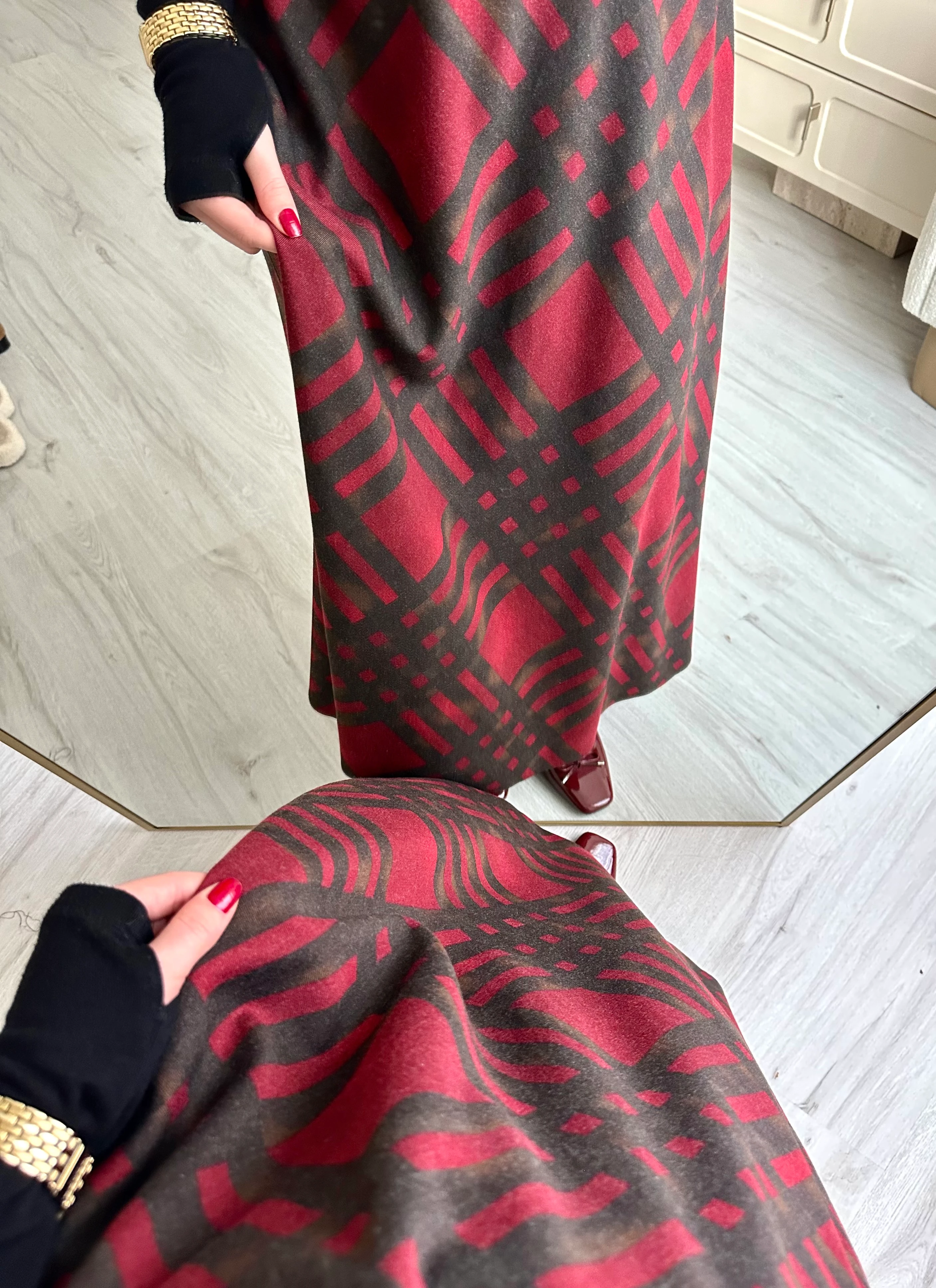 Ekoseli Maxi Boy Beli Lastikli Etek