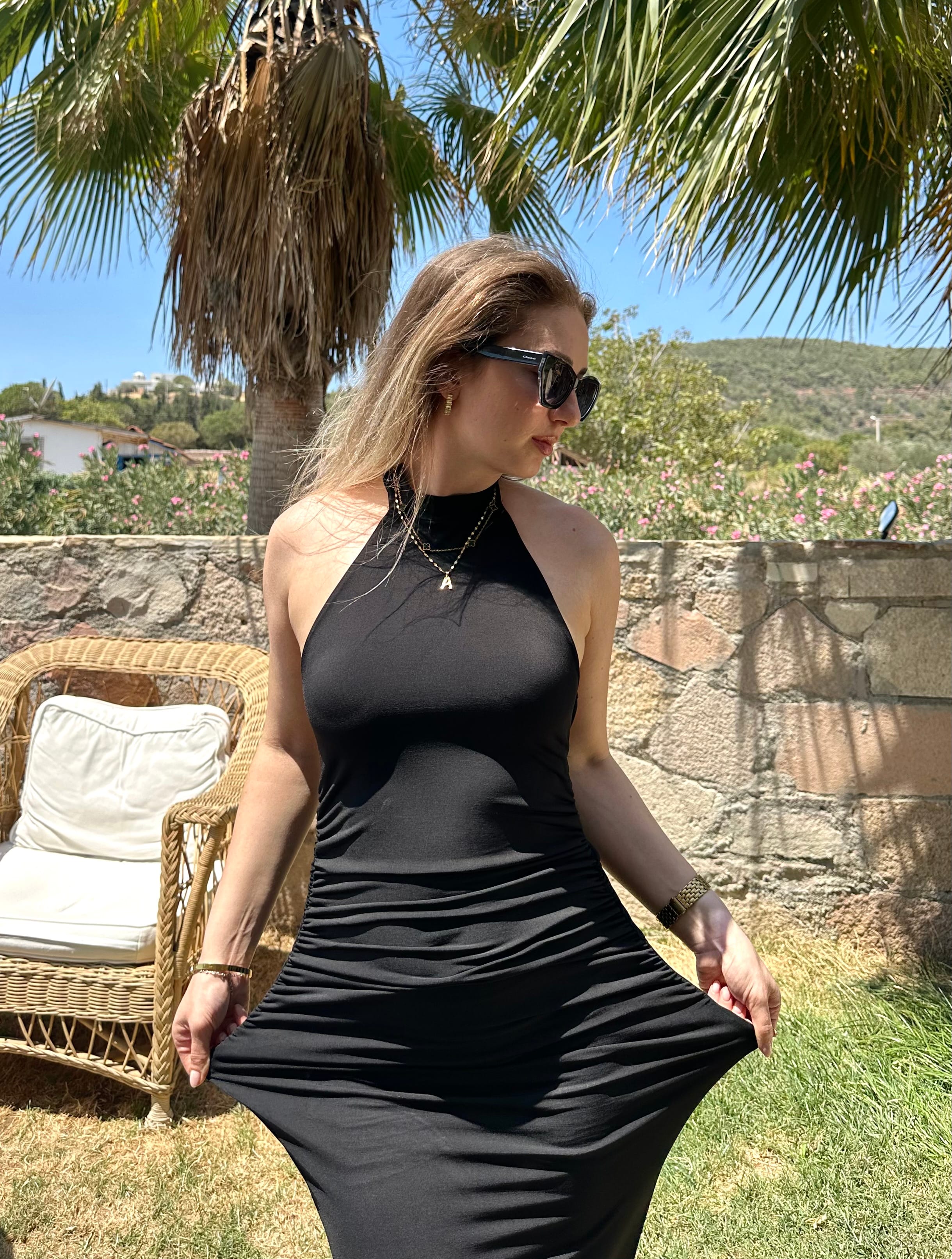 Sırt Bağlama Detay Maxi Boy Likralı Elbise