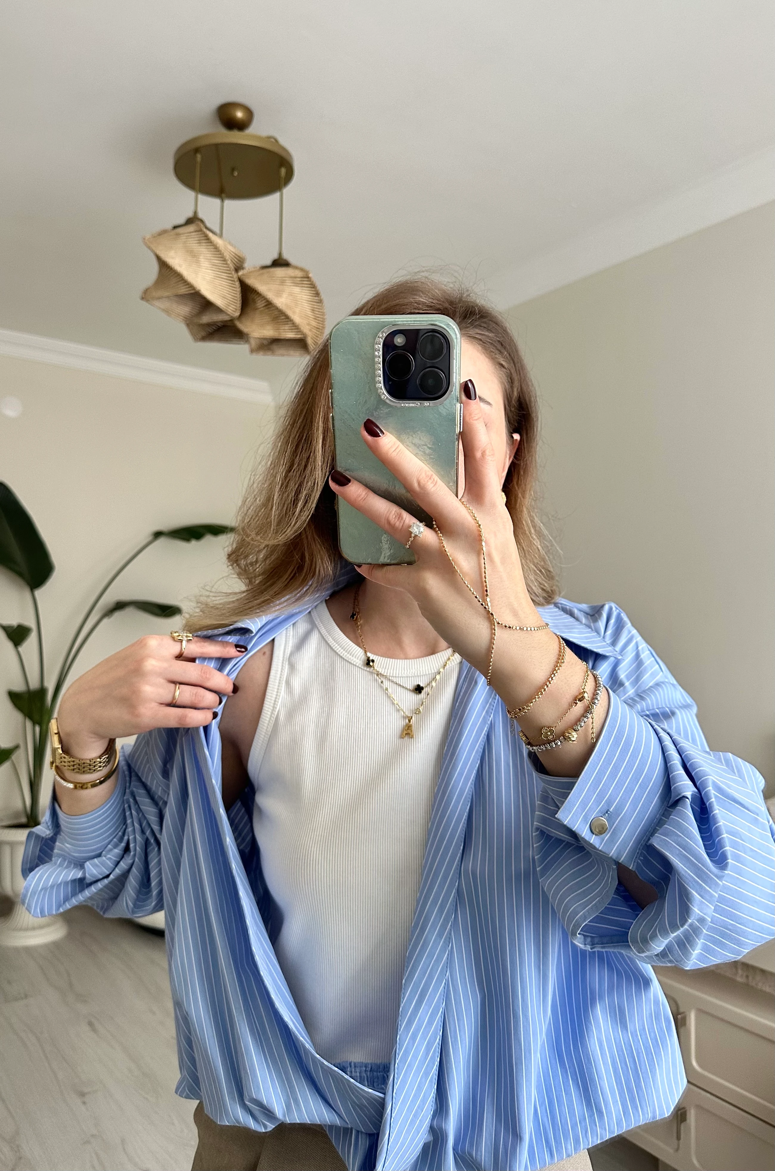 Çizgili Balon Detay Atletli Gömlek