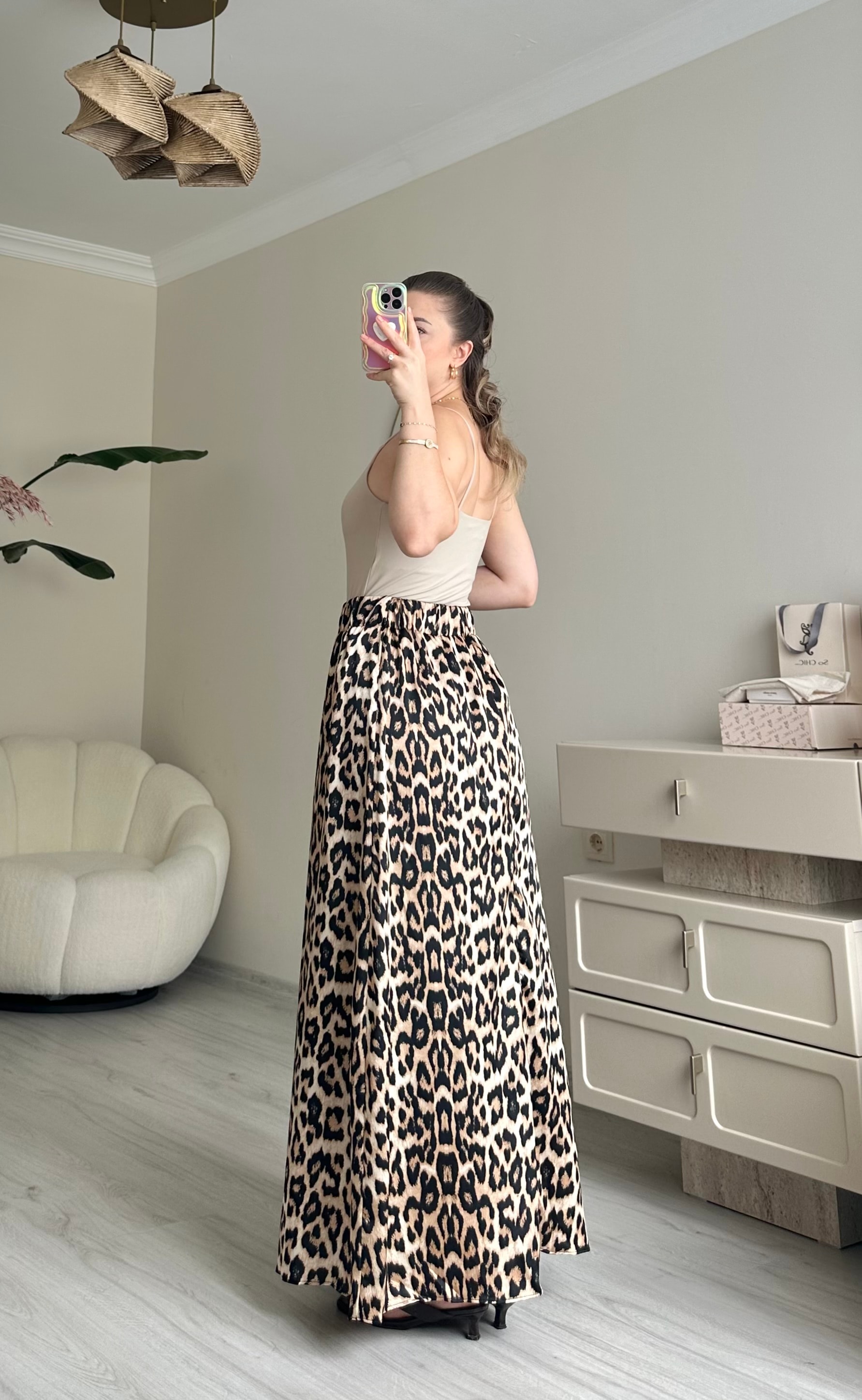 Saten Maxi Boy Beli Lastikli Etek