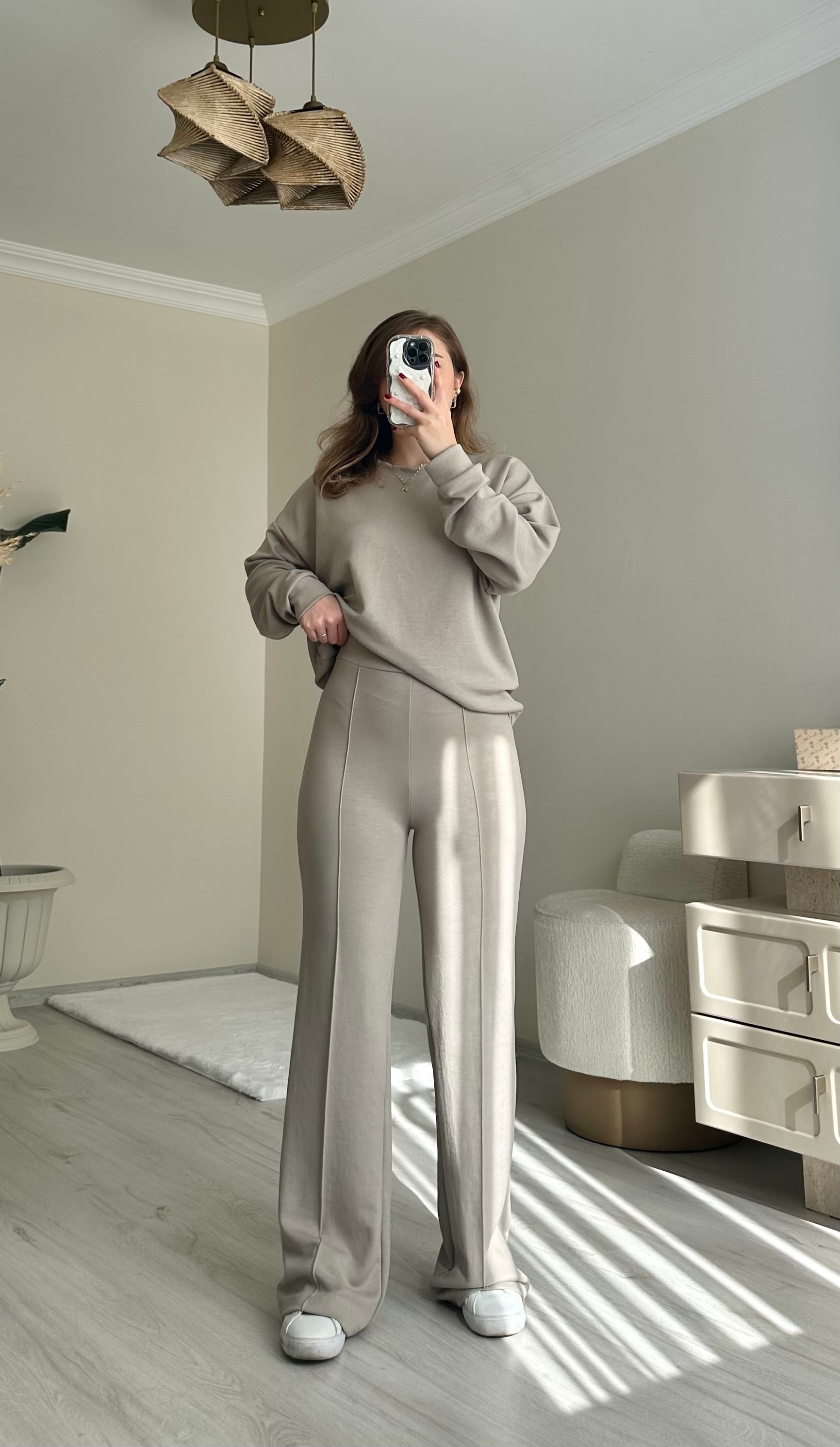 Oys Modal Kumaş Oversize Takım - Vizon