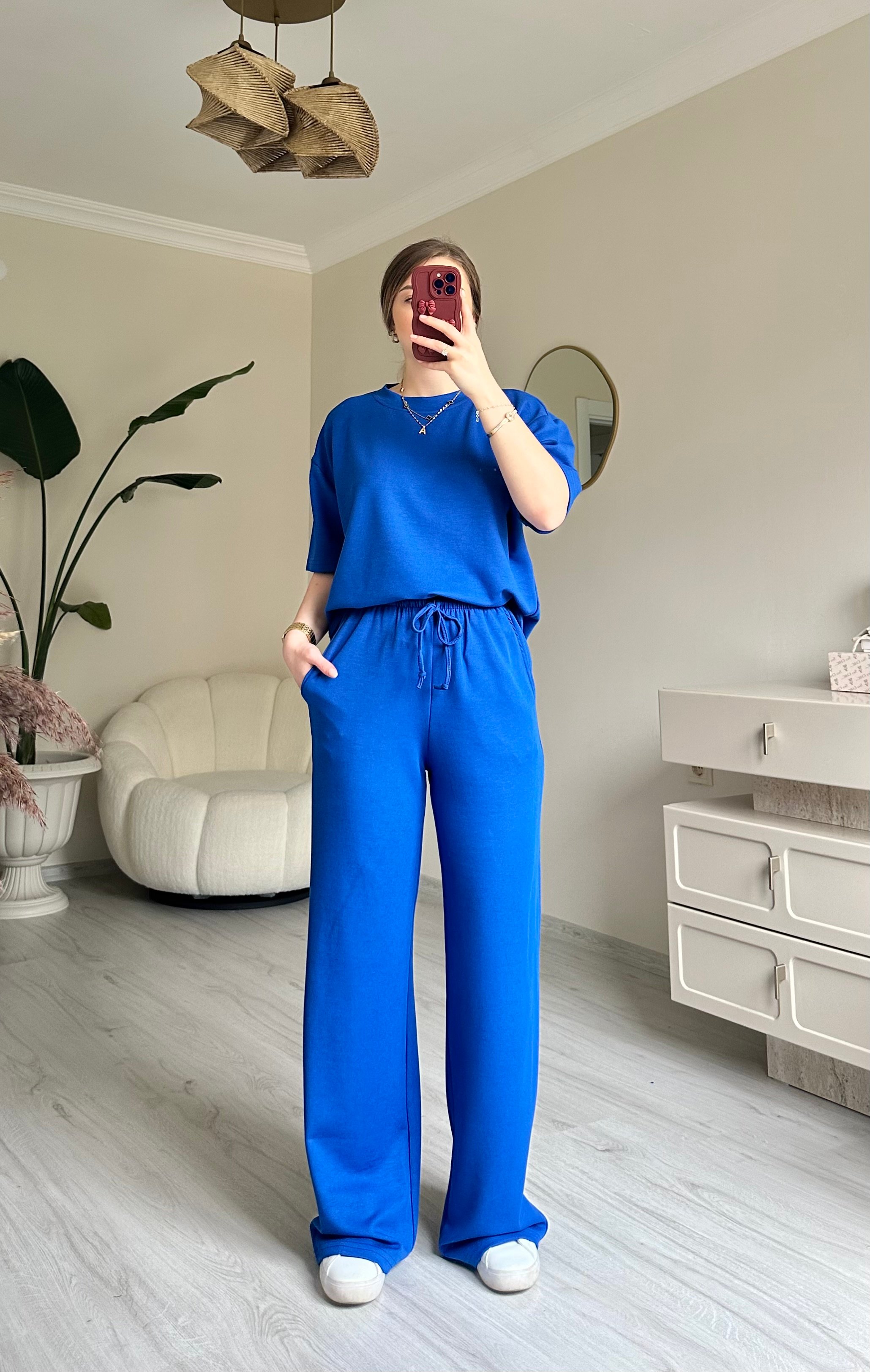 Lily Soft Modal Kumaş Oversize Takım - Saks Mavisi