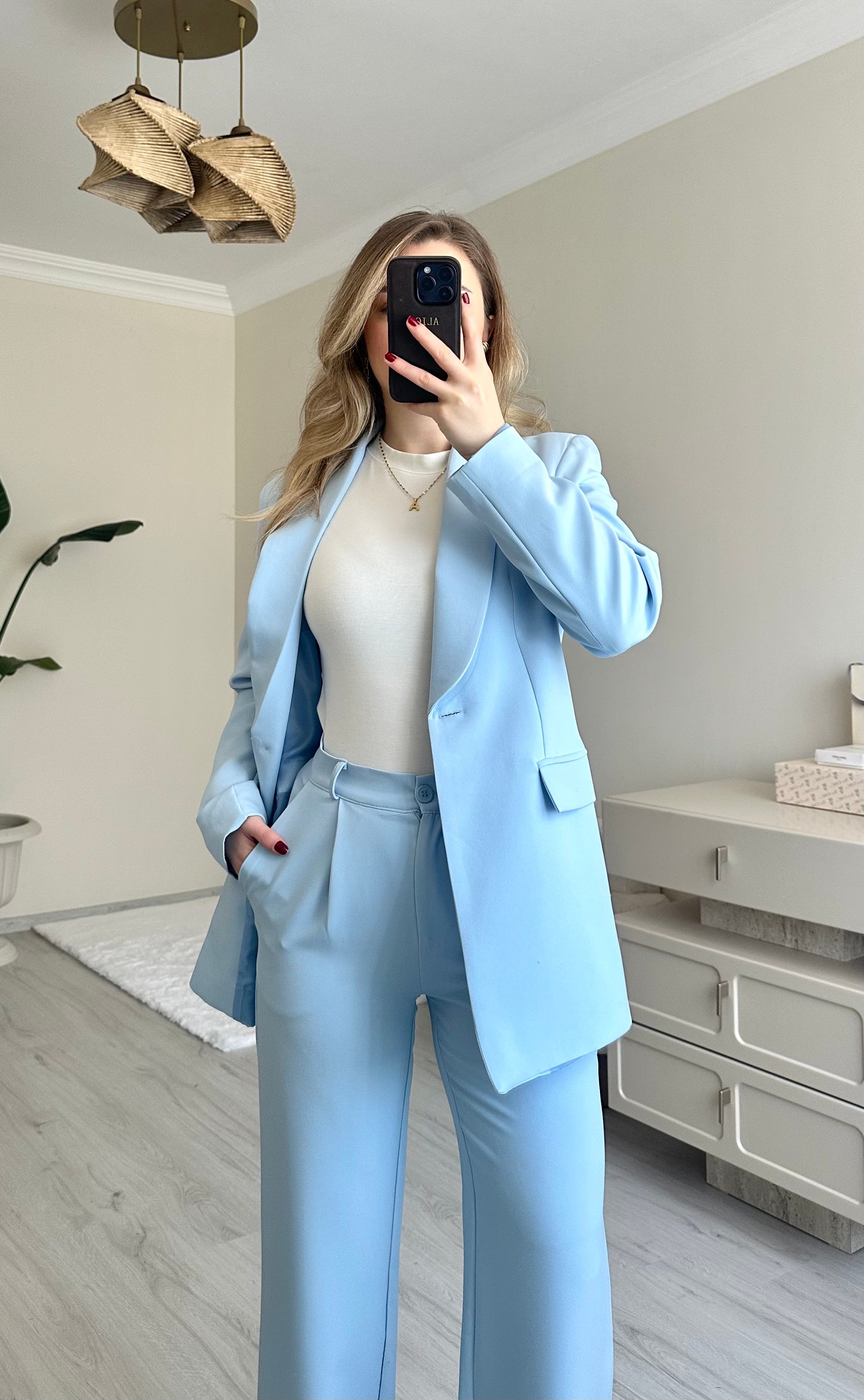 Premium Blazer Ceket Palazzo Pantolon Takım