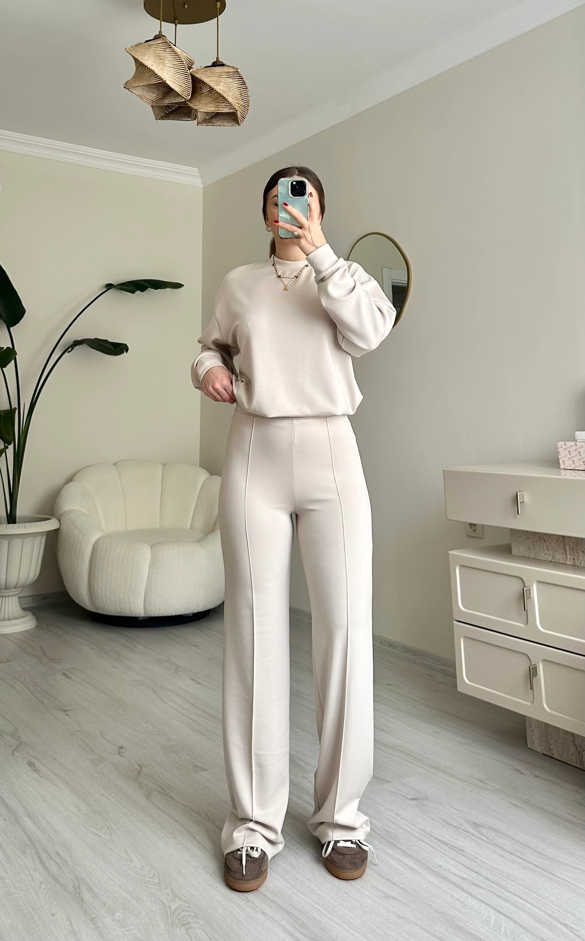 Oys Modal Kumaş Oversize Takım - Krem