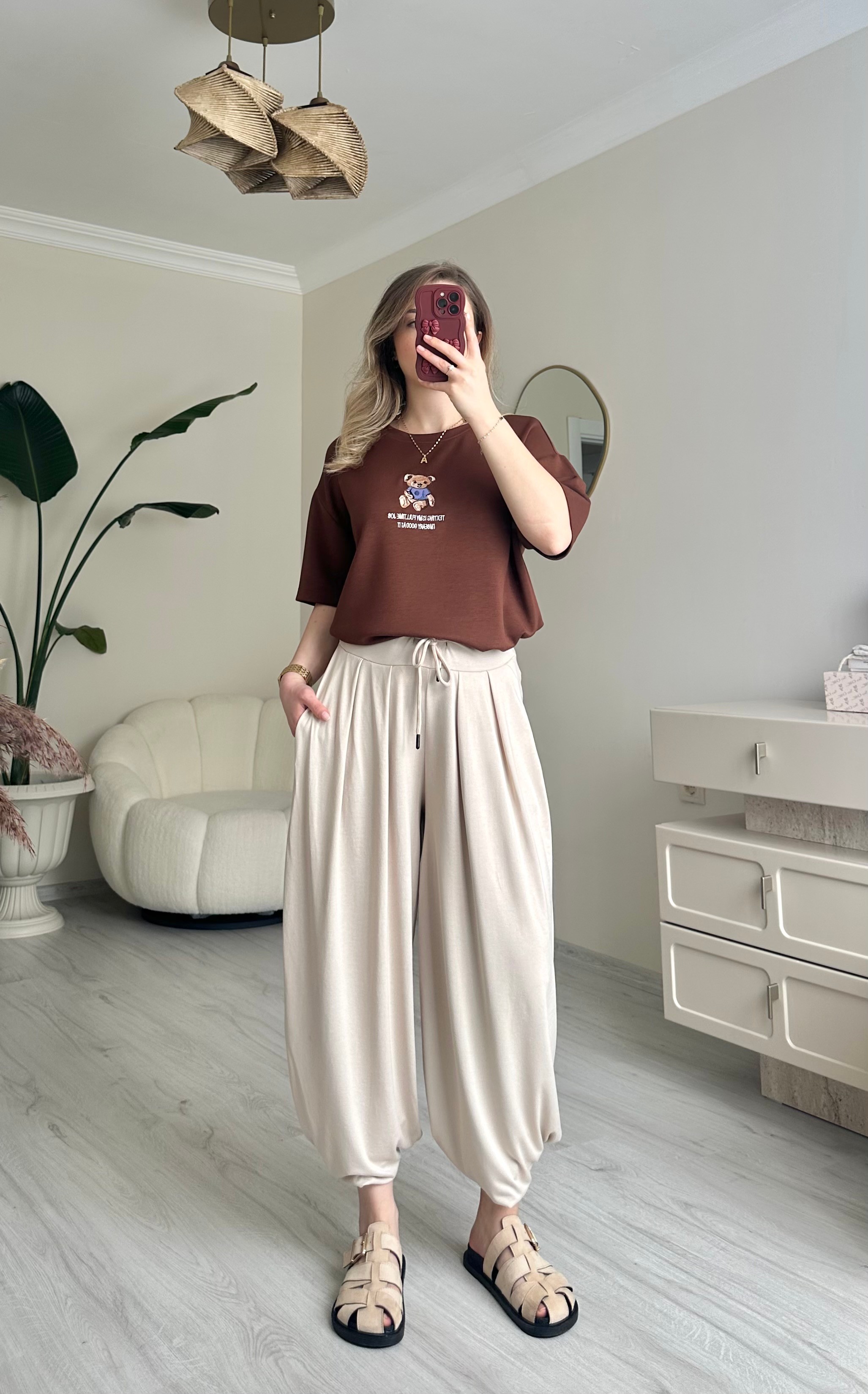 Oys Modal Kumaş Şalvar Pantolon - Krem