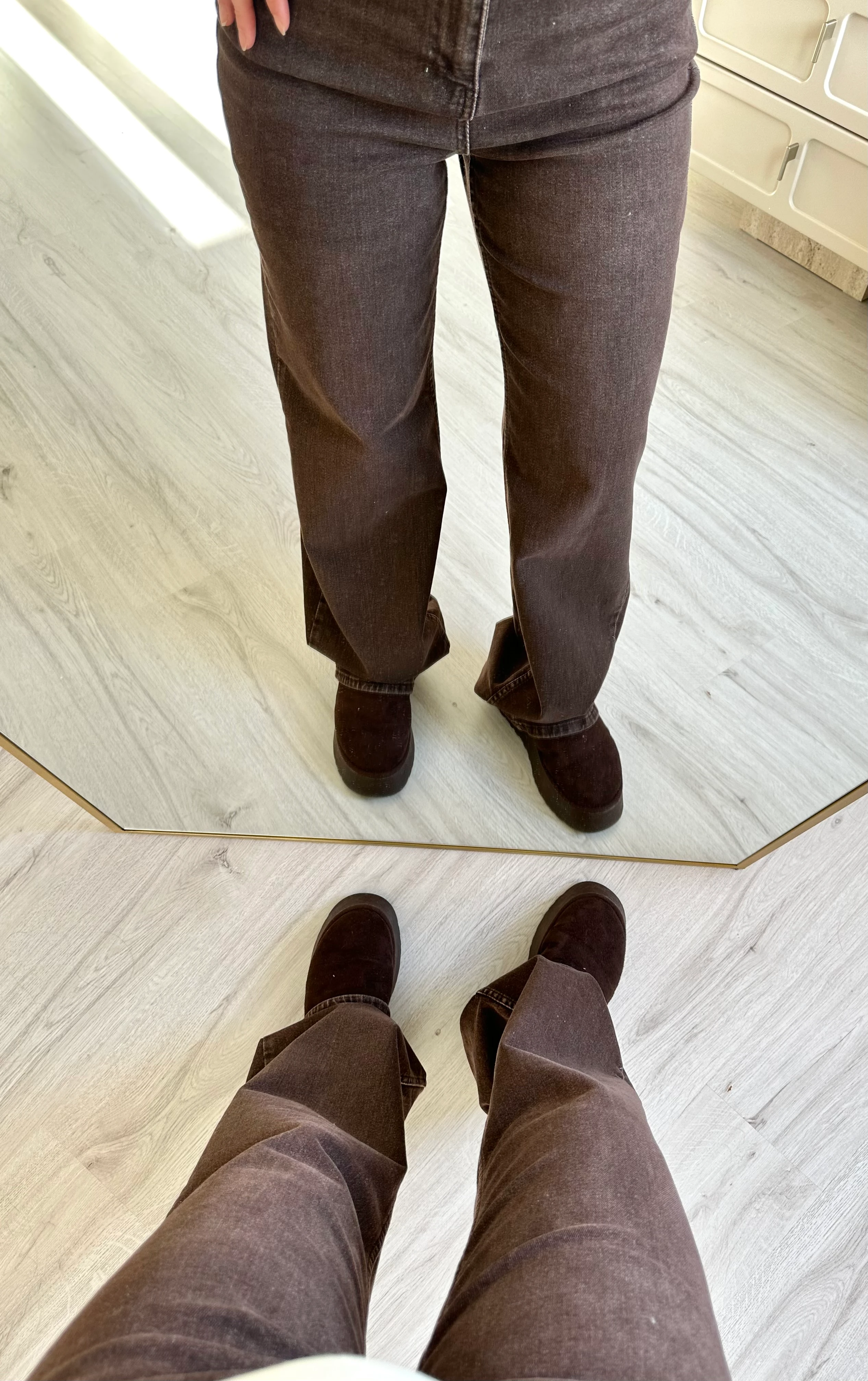 Likralı Döküm Paça Palazzo Kahve Yıkamalı Jean