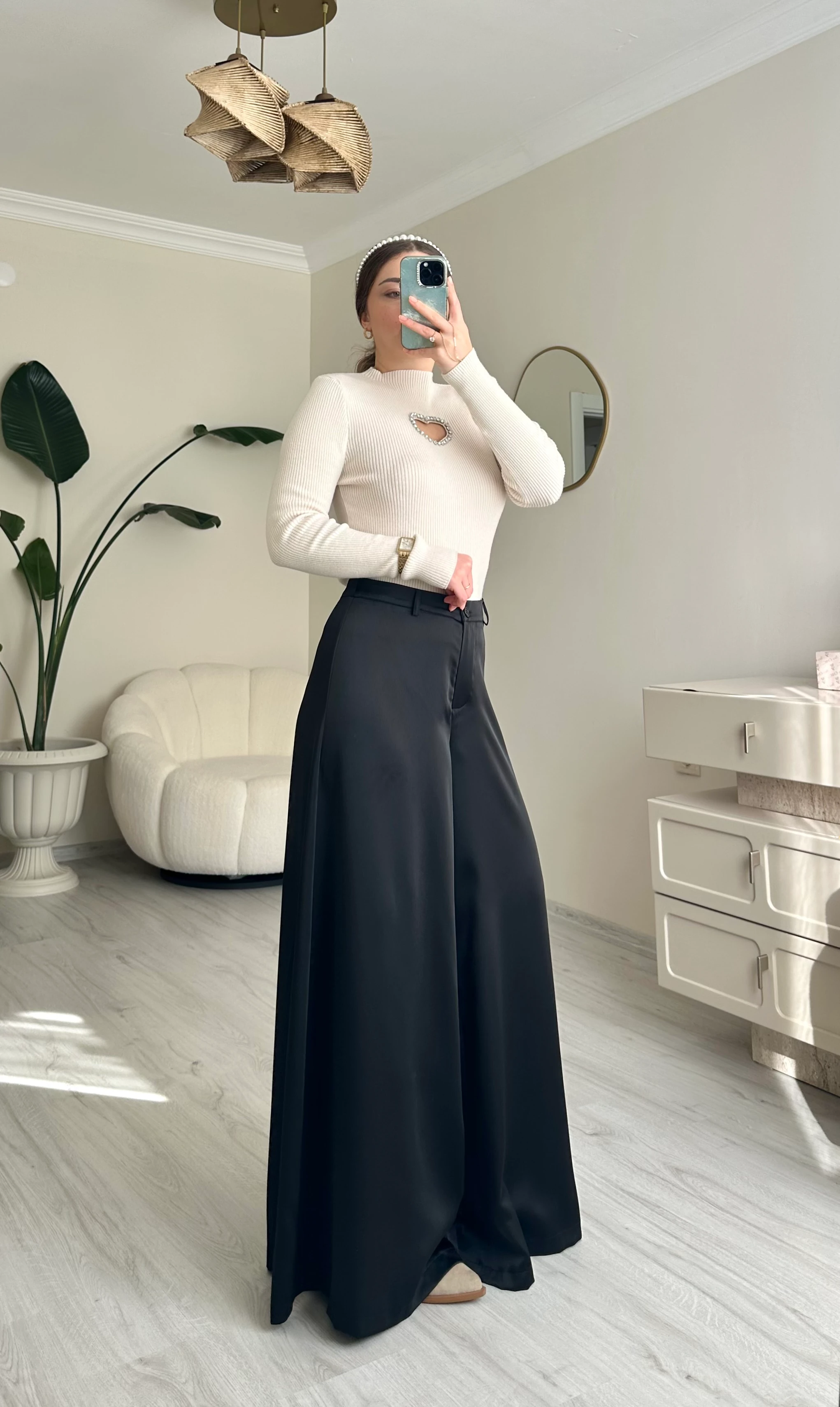 Premium Saten Maxi Paça Etekli Pantolon