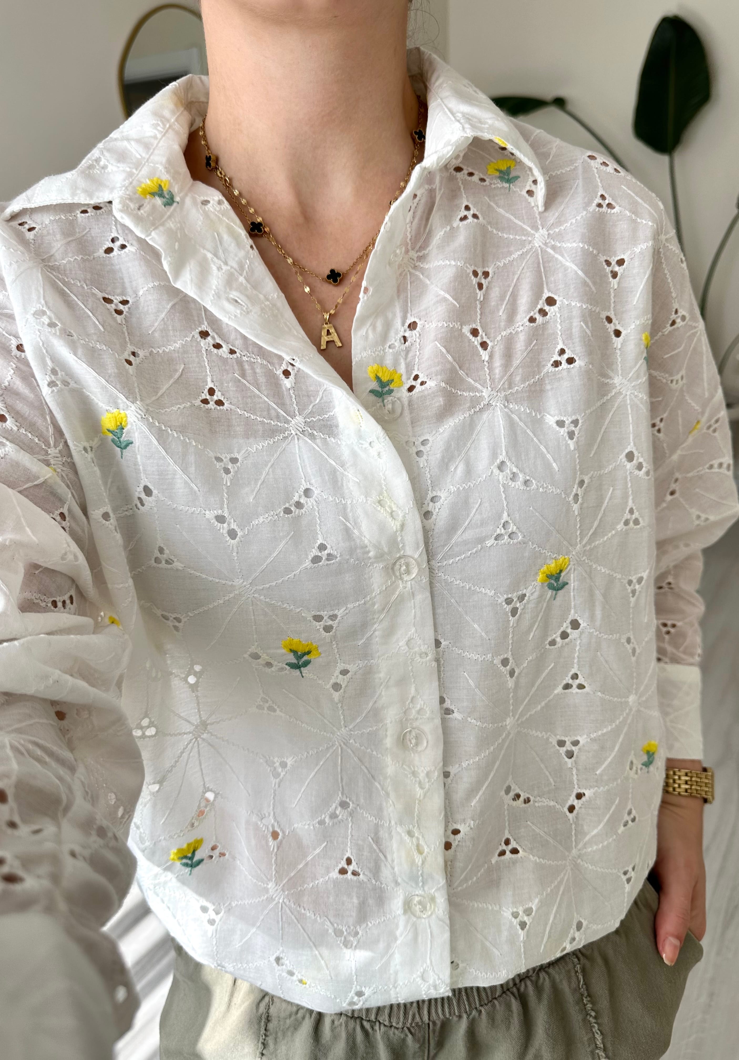 Çiçek Nakış Detay Oversize Fisto Gömlek