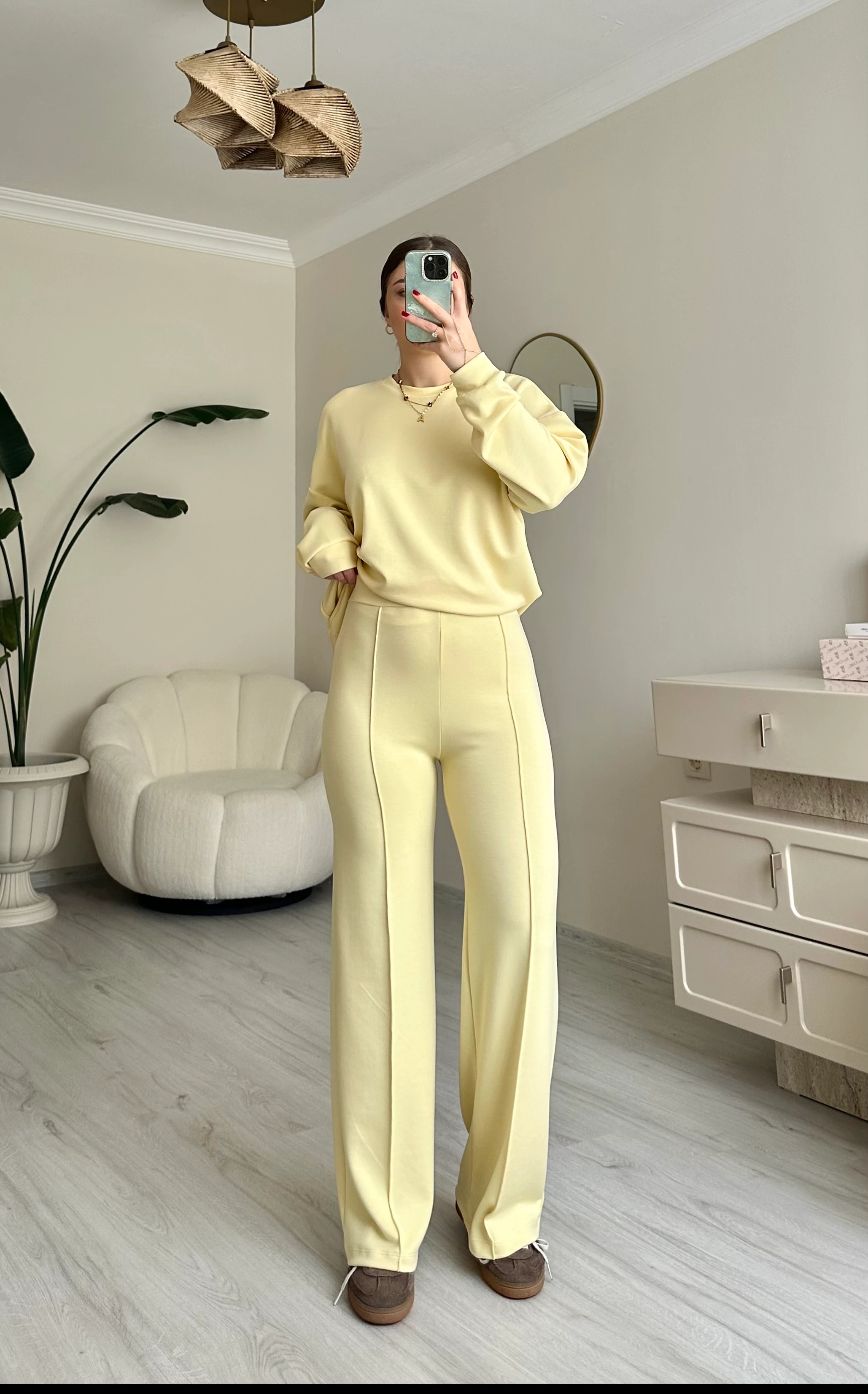 Oys Modal Kumaş Oversize Takım - Soft Sarı