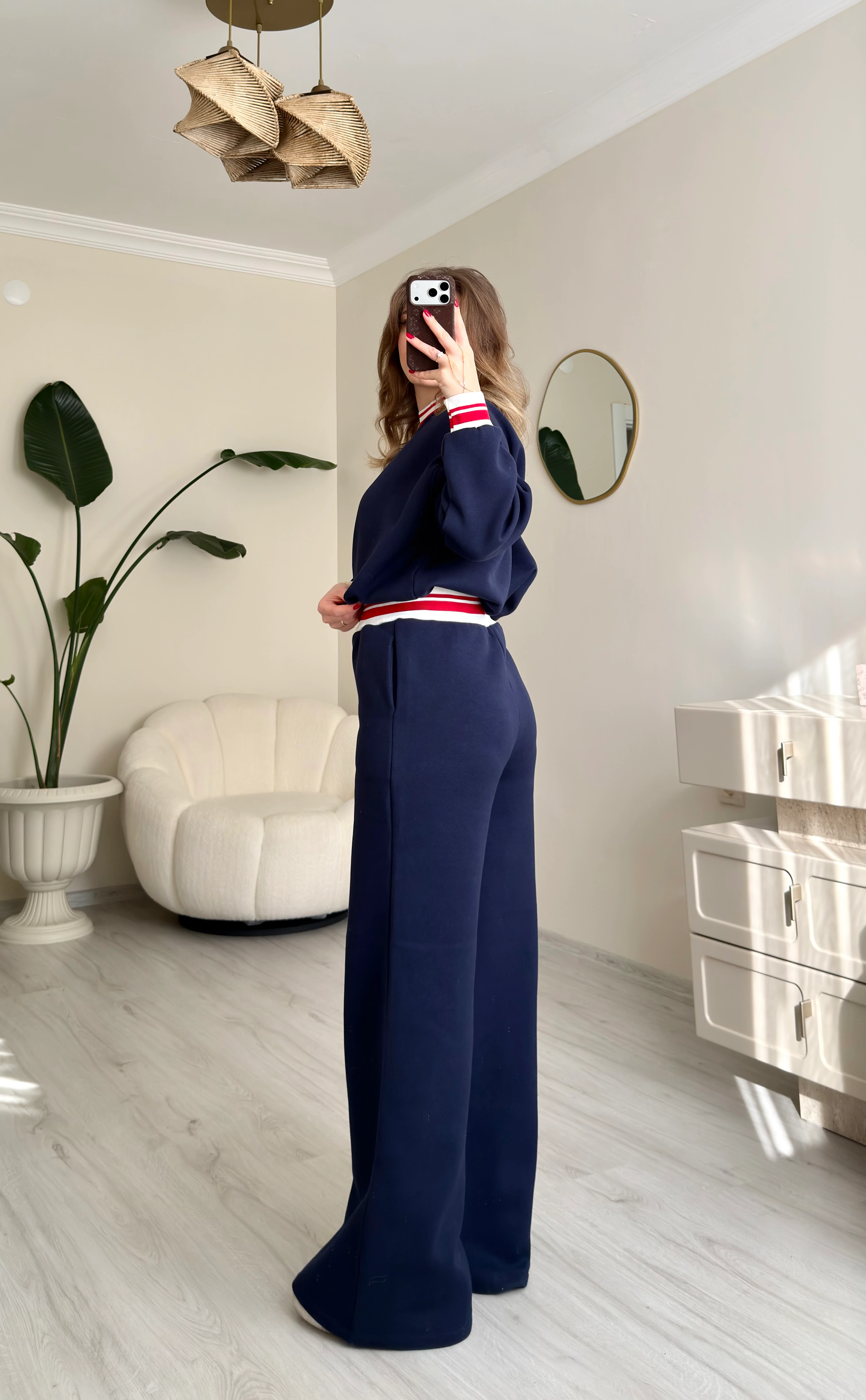 Premium Kırmızı Şeritli Lacivert Eşofman Takımı