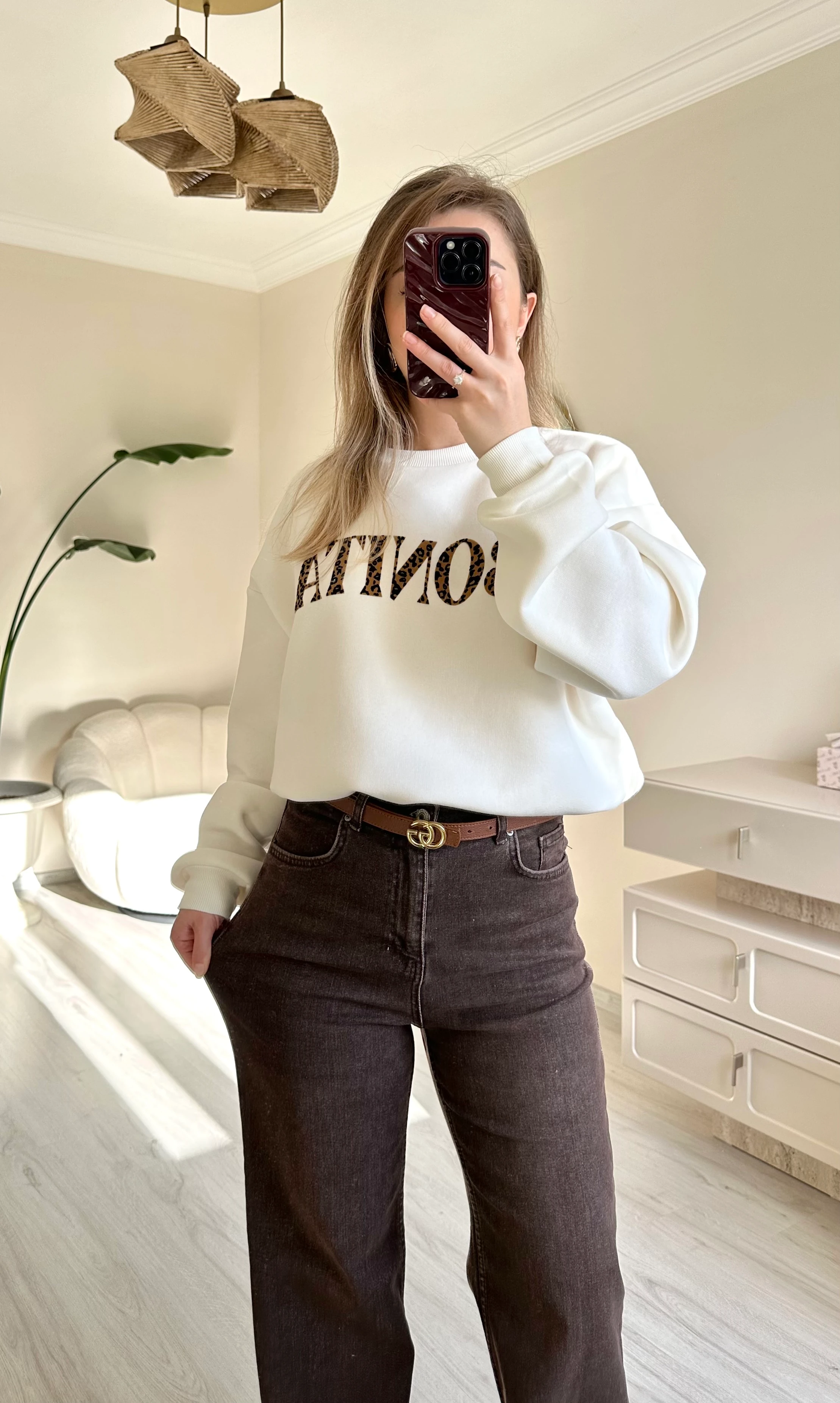 Likralı Döküm Paça Palazzo Kahve Yıkamalı Jean