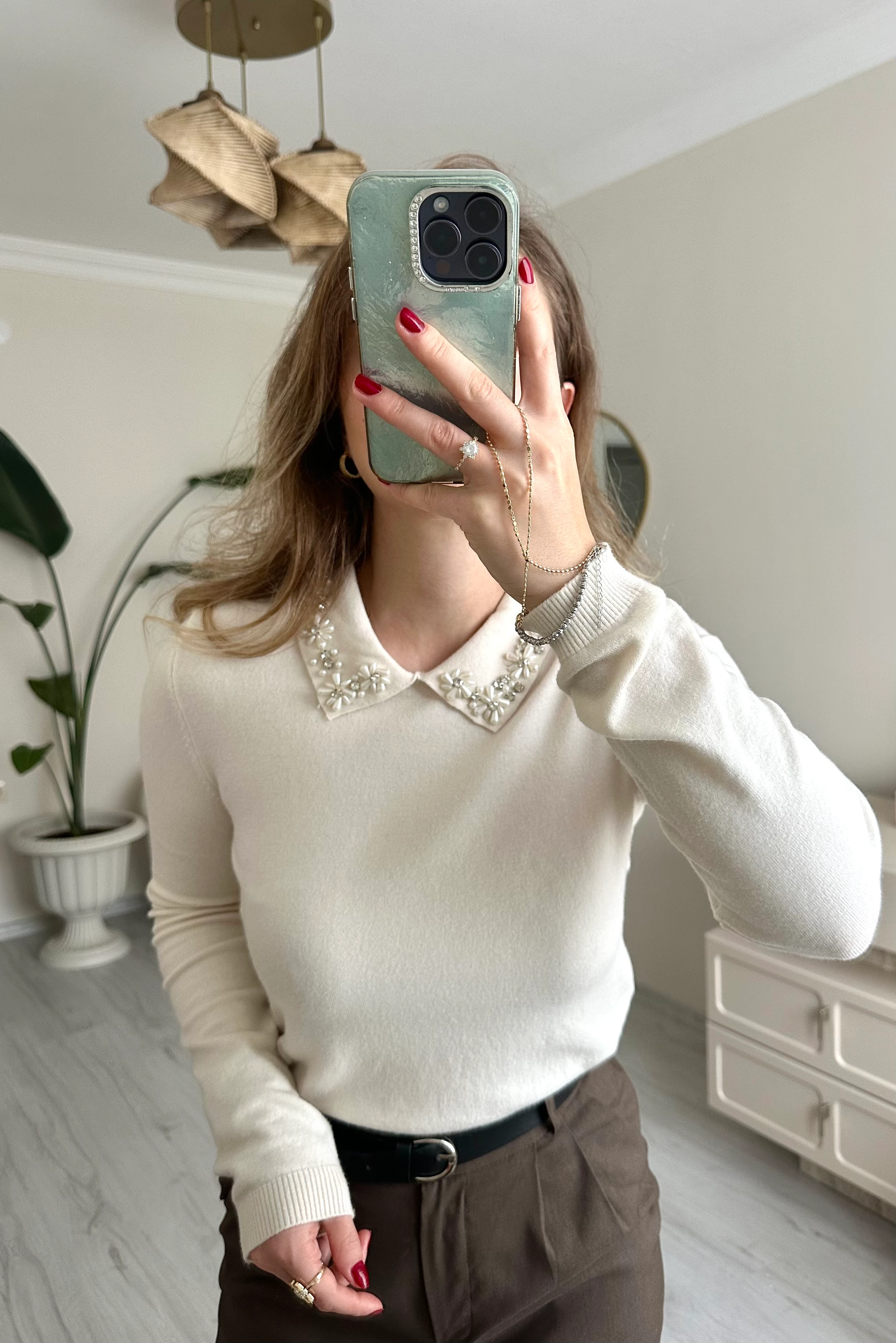 İnci-Taş Detay Yumuşak Dokulu Kazak