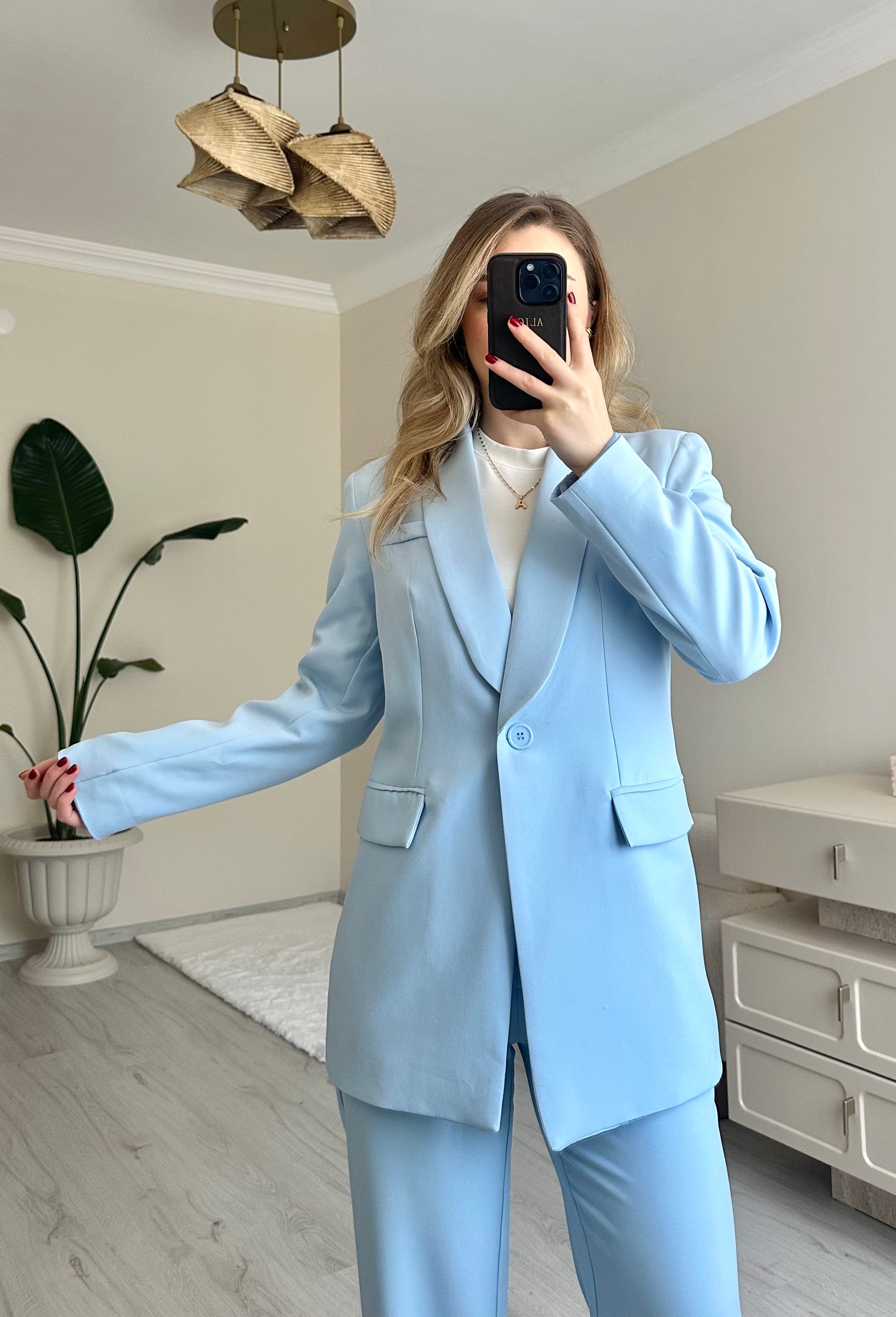 Premium Blazer Ceket Palazzo Pantolon Takım