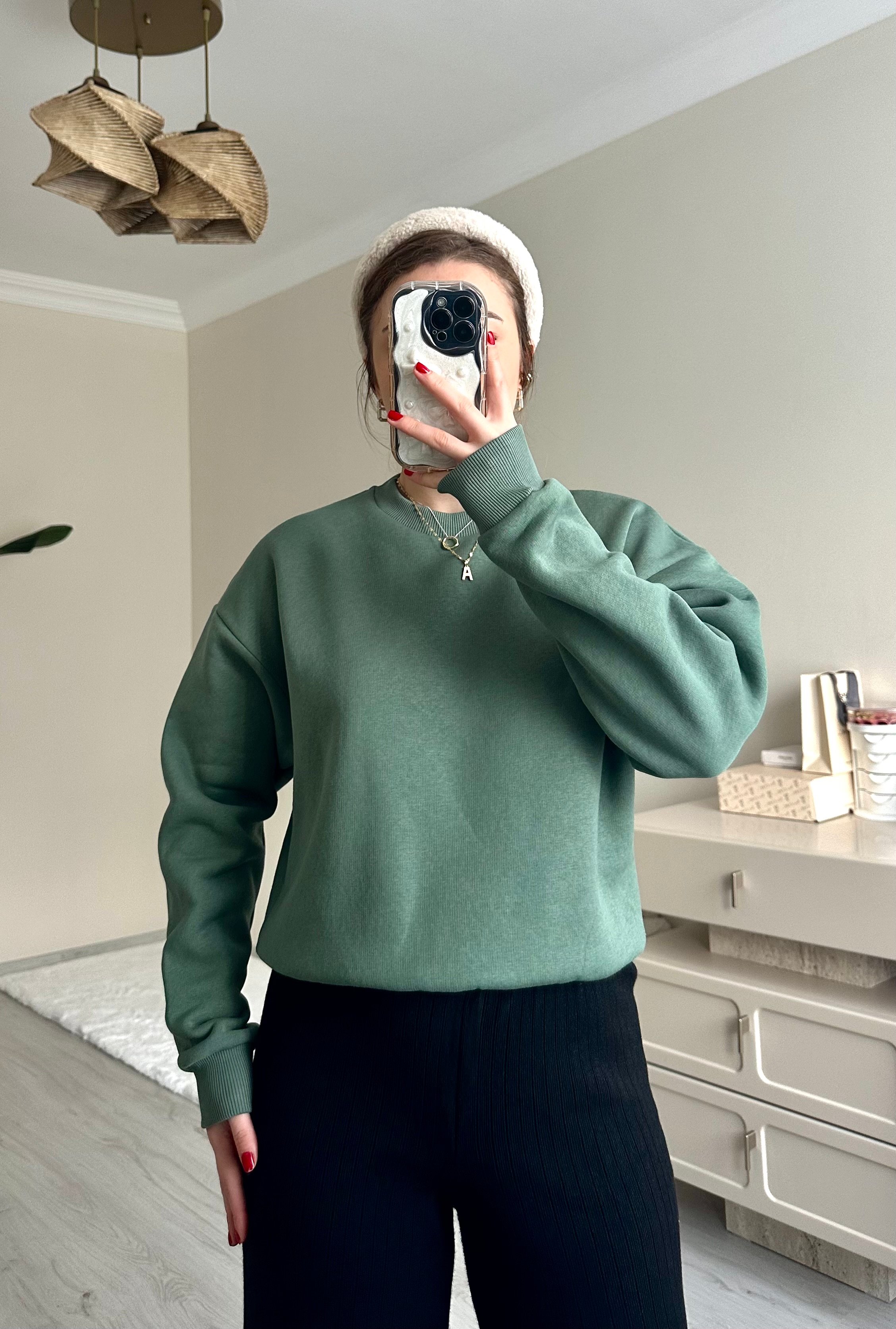 Yumuşak Dokulu Basic Sweat - Mint Yeşili