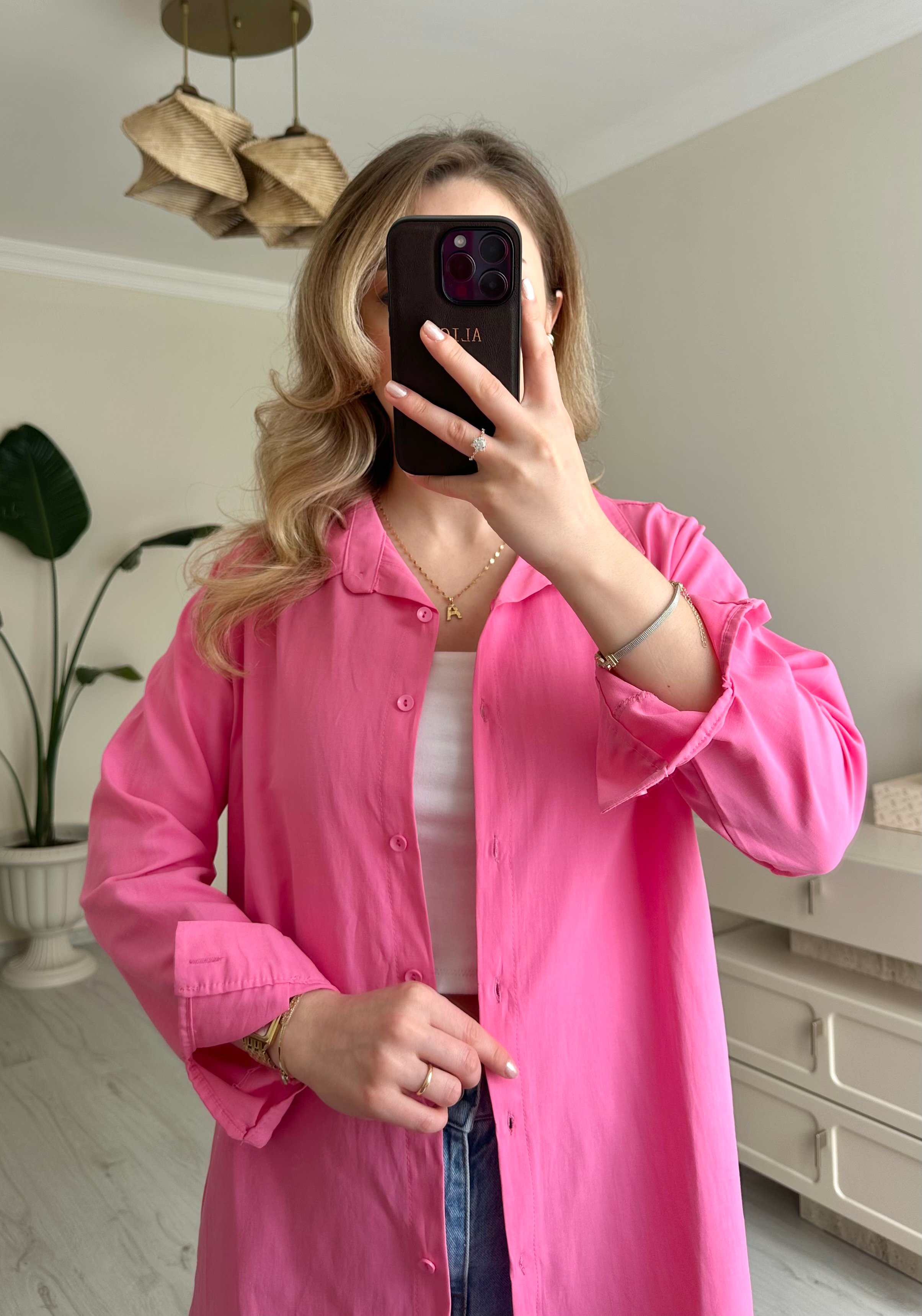 Poplin Şeker Pembe Oversize Gömlek