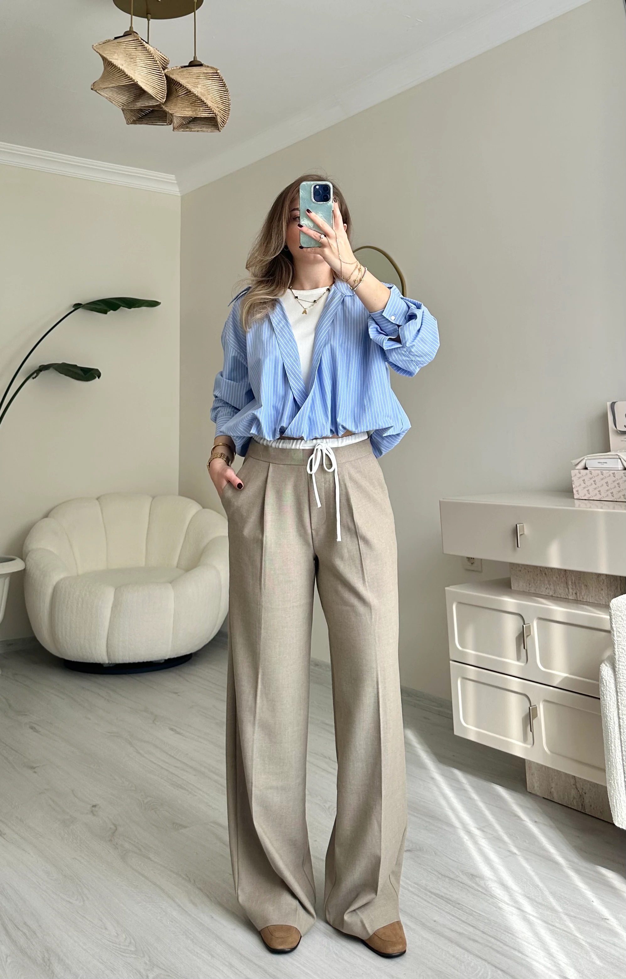 Premium Bel Detay Bağcıklı Palazzo Pantolon