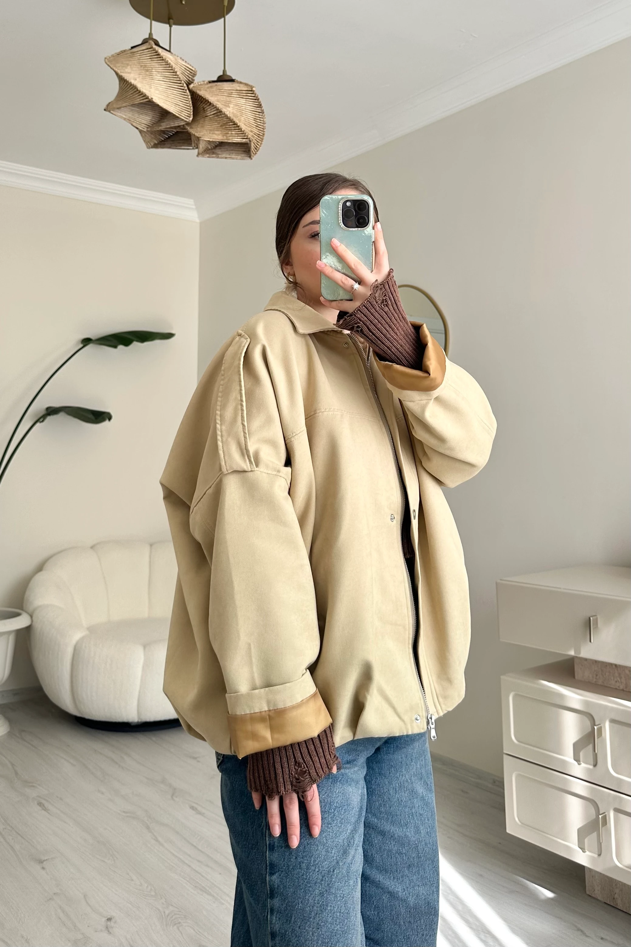 Premium Dokuma Süet Apoletli Ceket