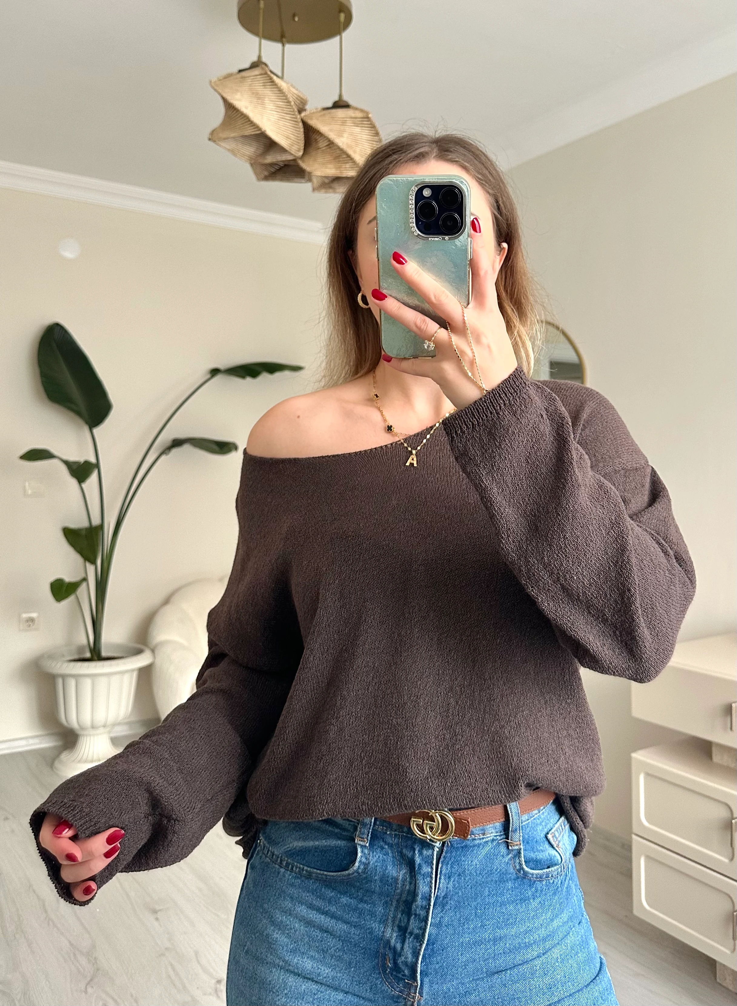 Kayık Yaka Basic Oversize Kazak