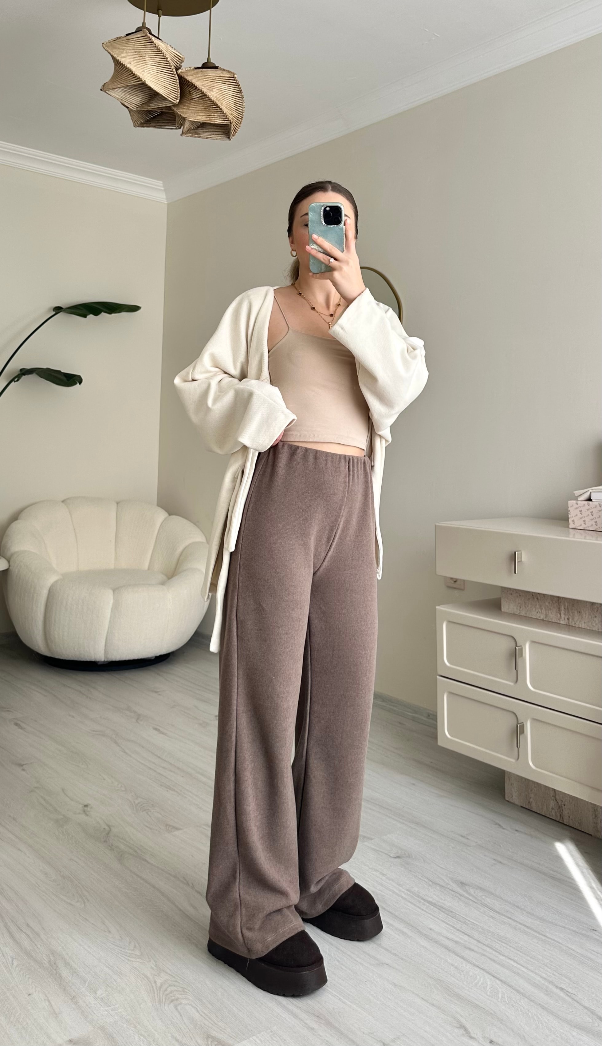 Selanik Kumaş Palazzo Beli Lastikli Pantolon