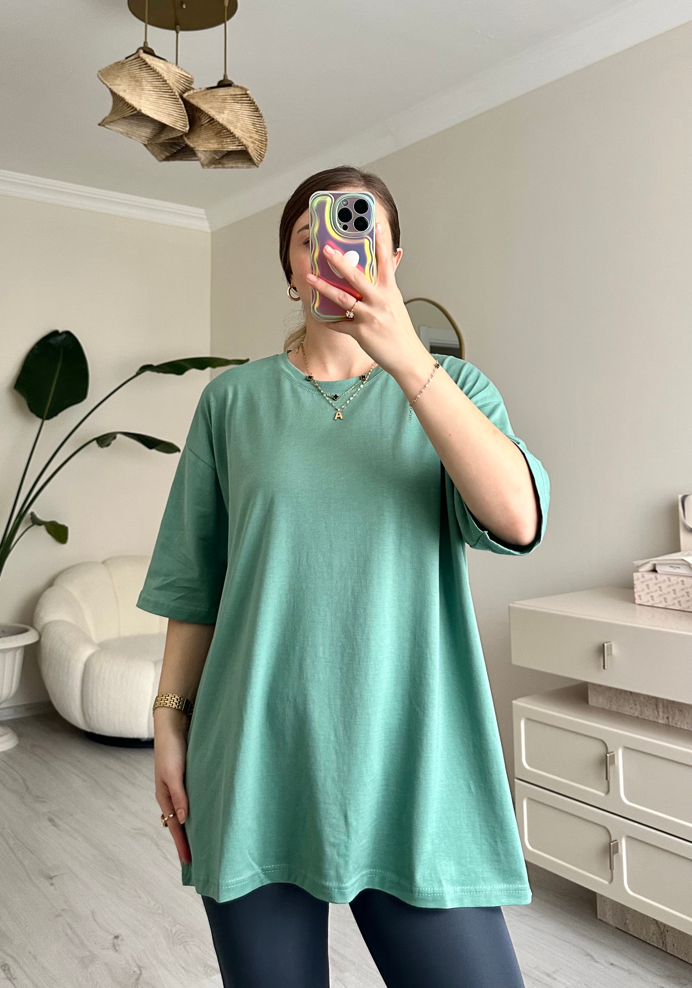 Oversize Kalıp Unisex Tişört - Mint Yeşili