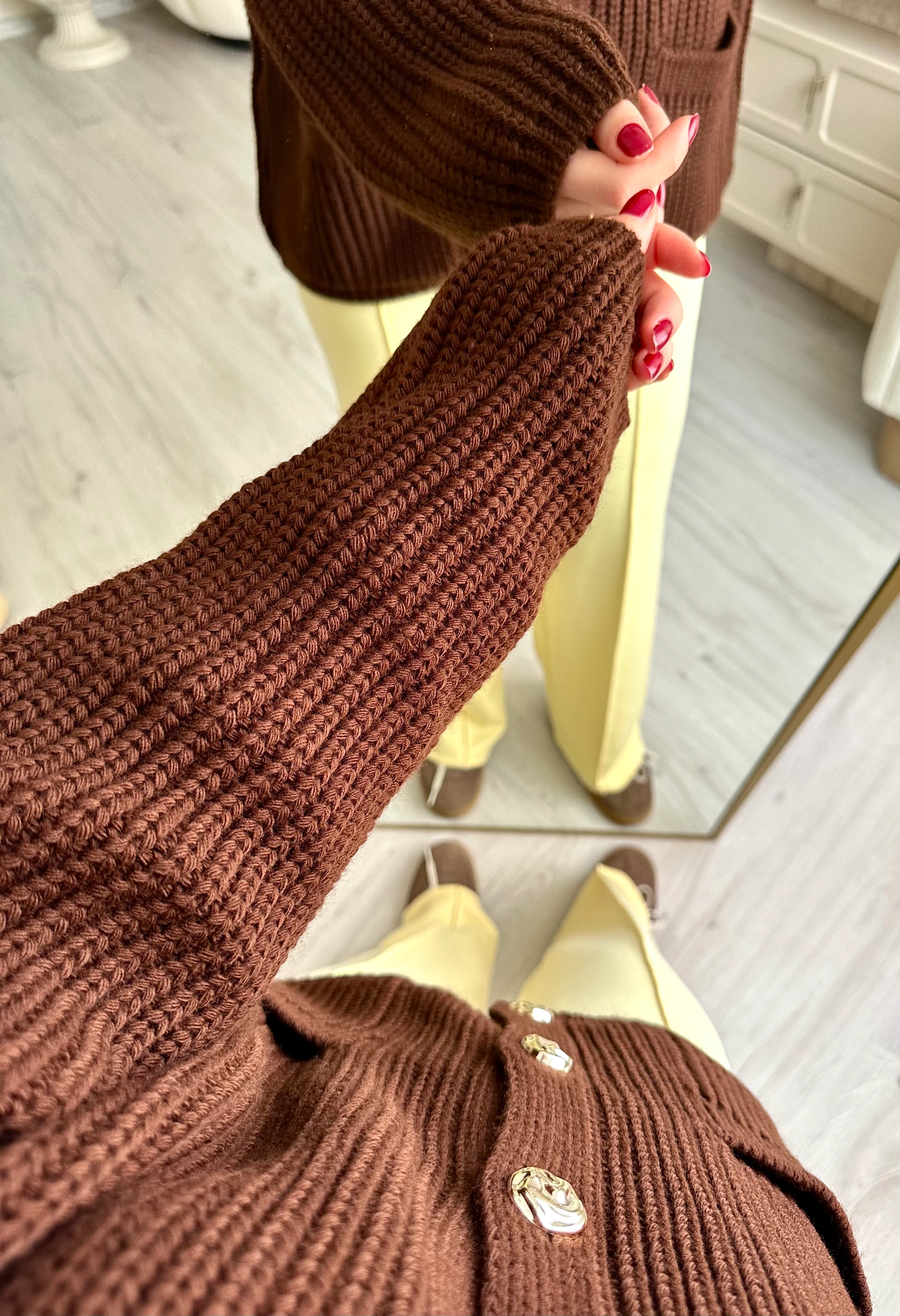 Örme Düğme Detay Oversize Hırka