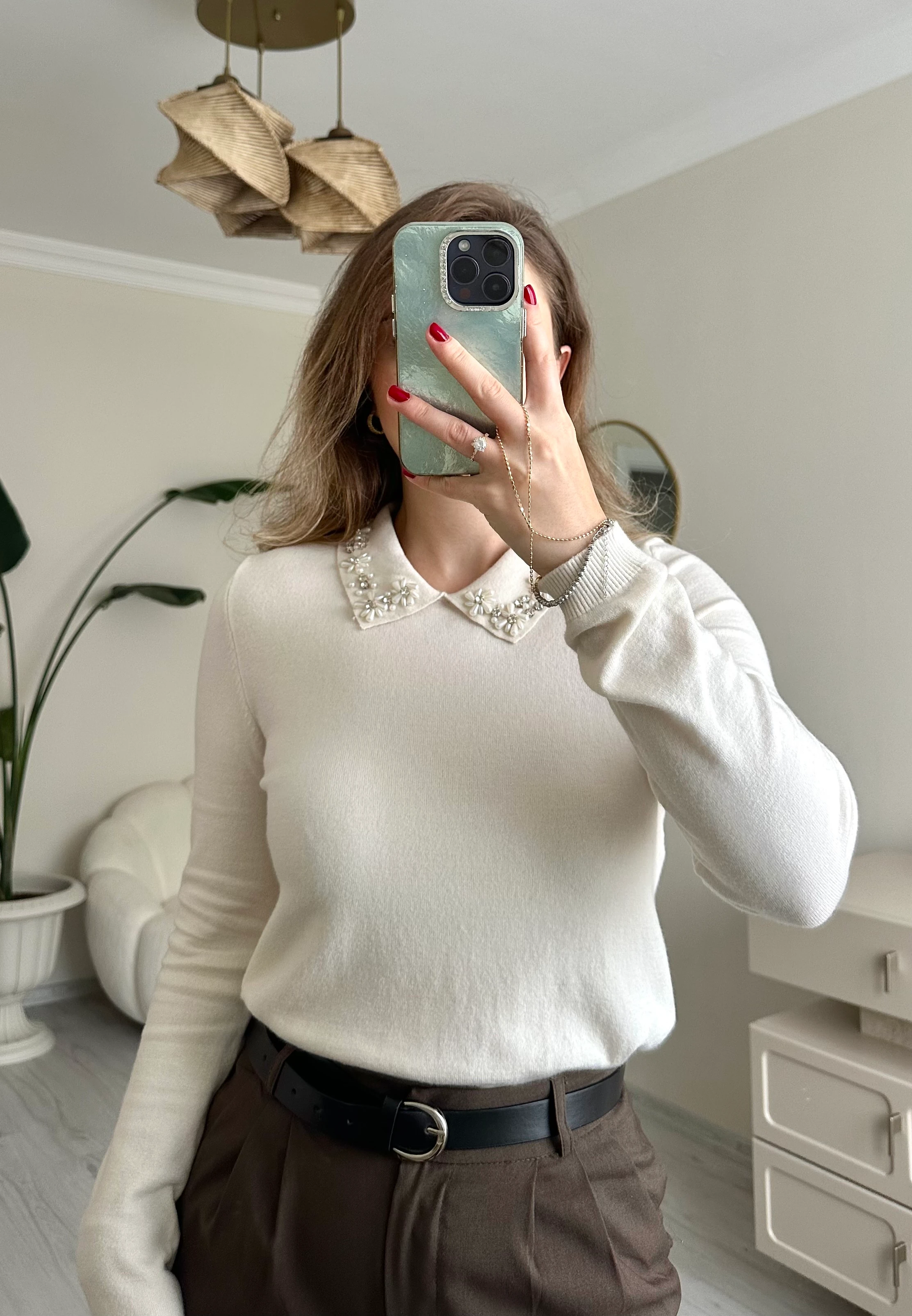 İnci-Taş Detay Yumuşak Dokulu Kazak