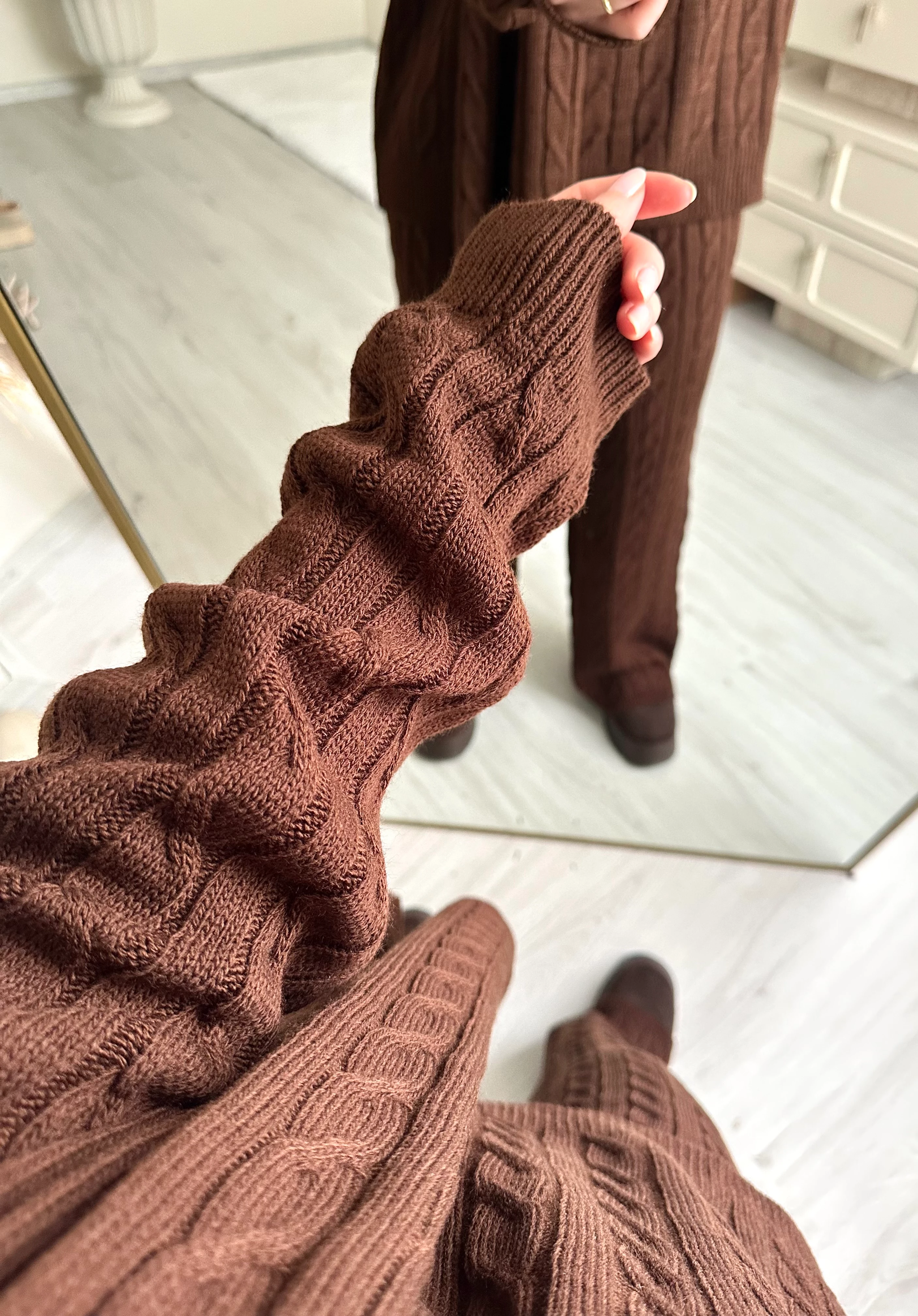 Şallı Saç Örgülü Pantolon Takım