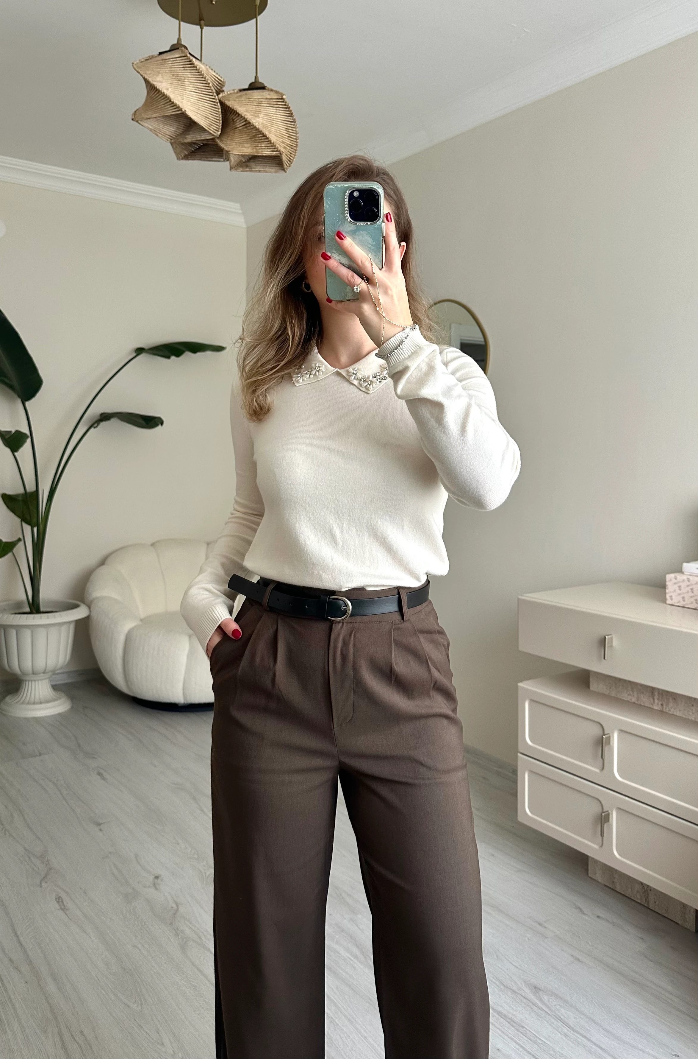 Kemerli Pile Detay Palazzo Pantolon