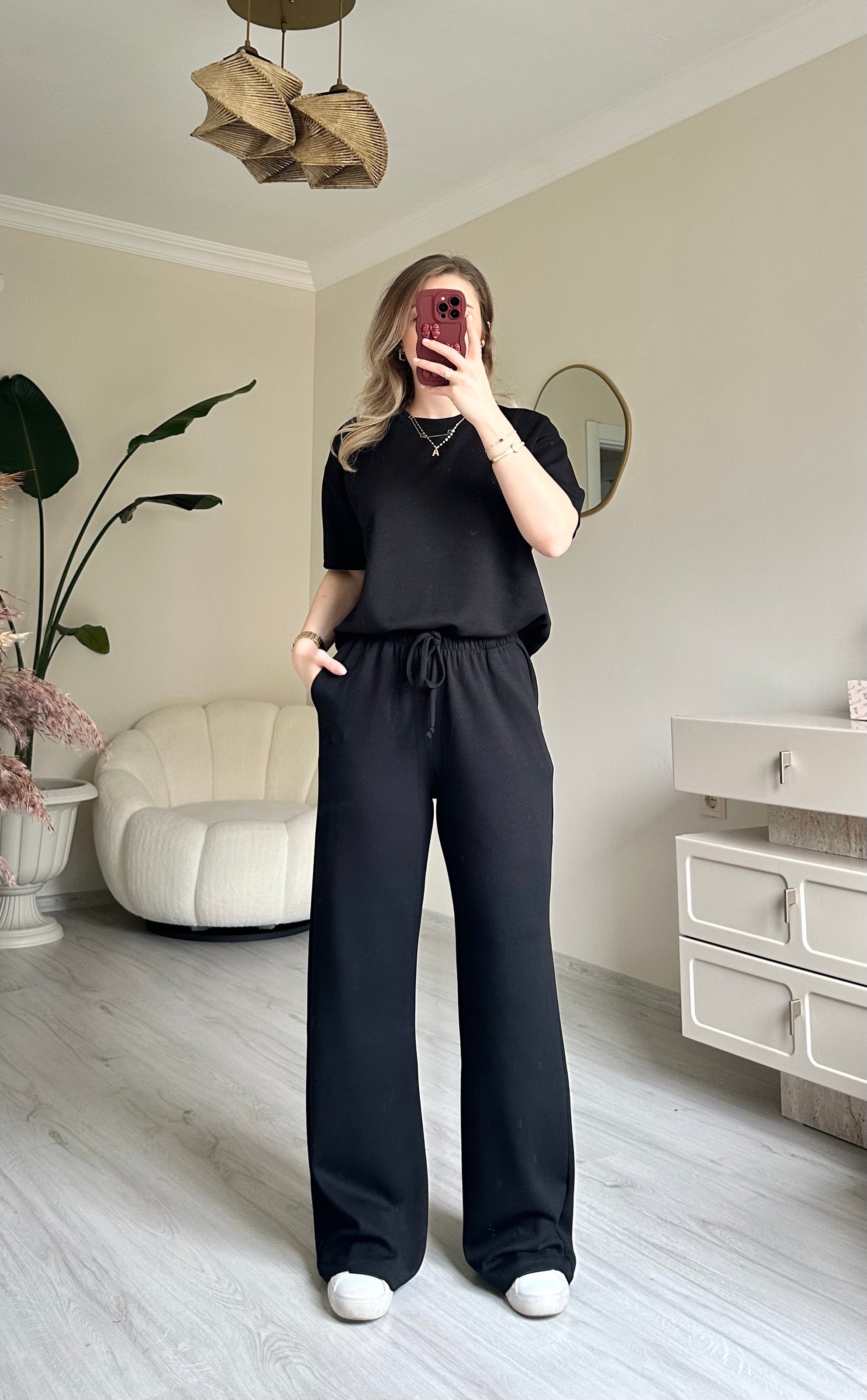 Lily Soft Modal Kumaş Oversize Takım - Siyah