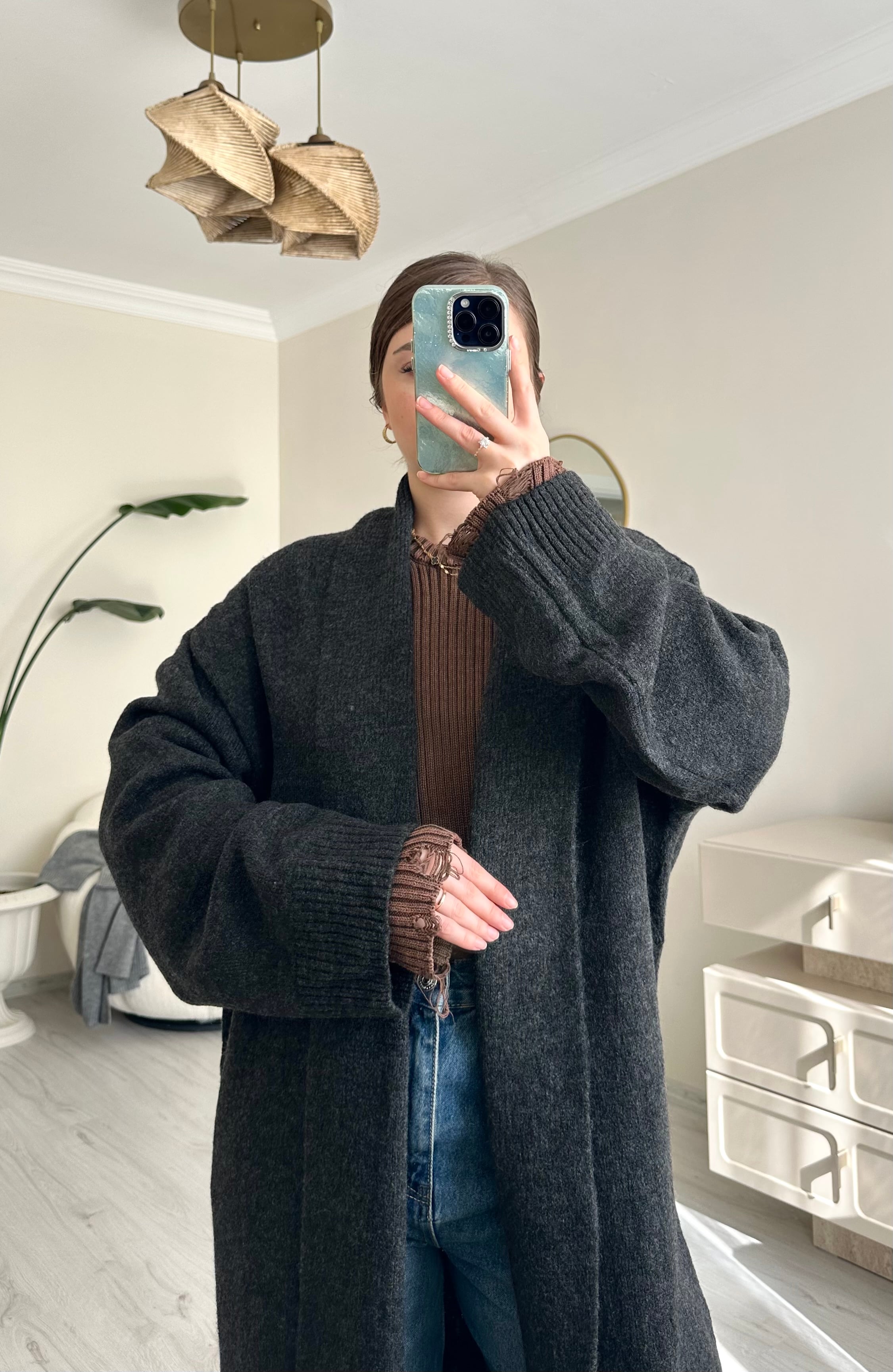Premium Şal Yaka Oversize Maxi Boy Hırka