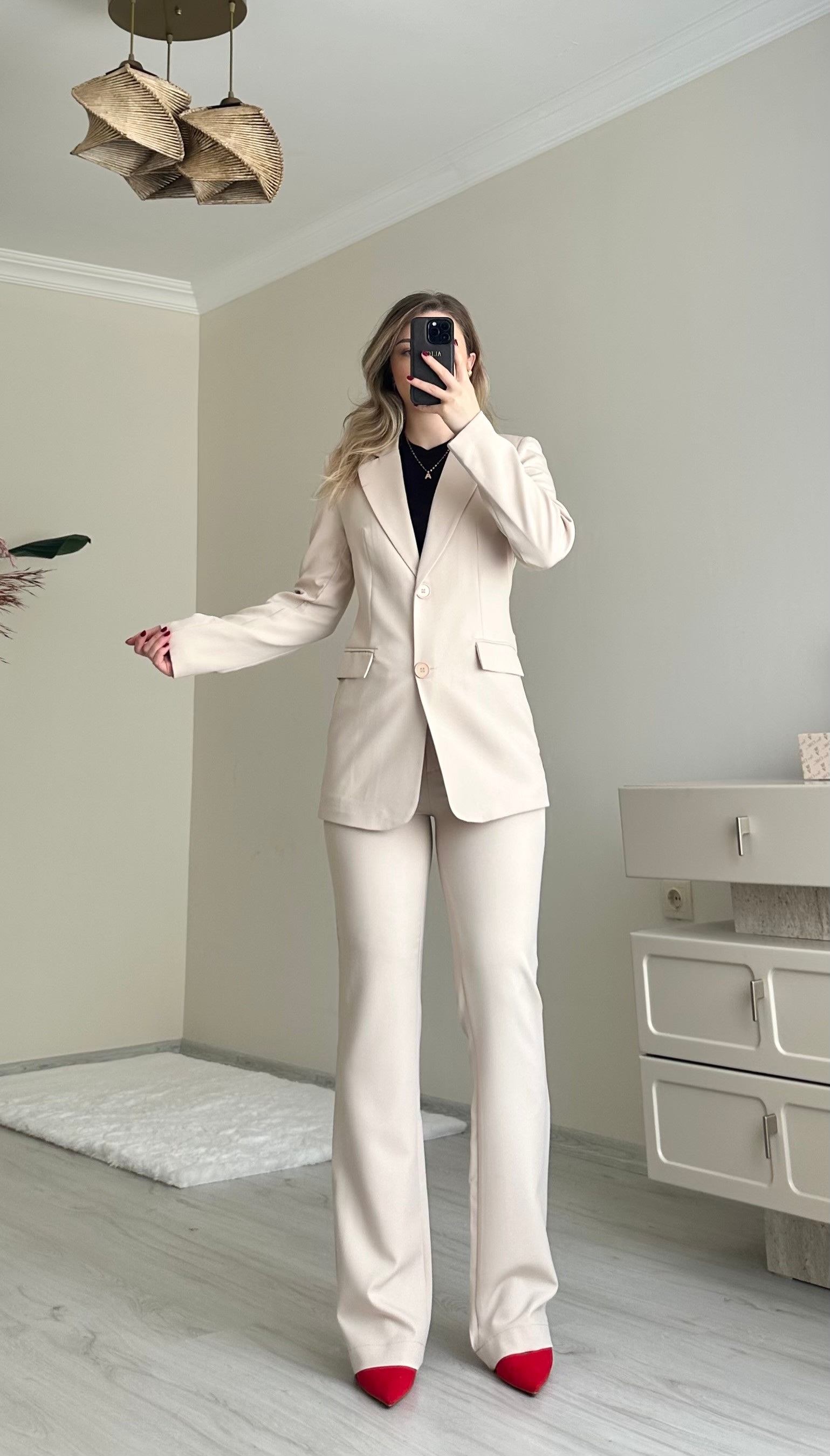 Premium İspanyol Paça Pantolon Takım - Krem
