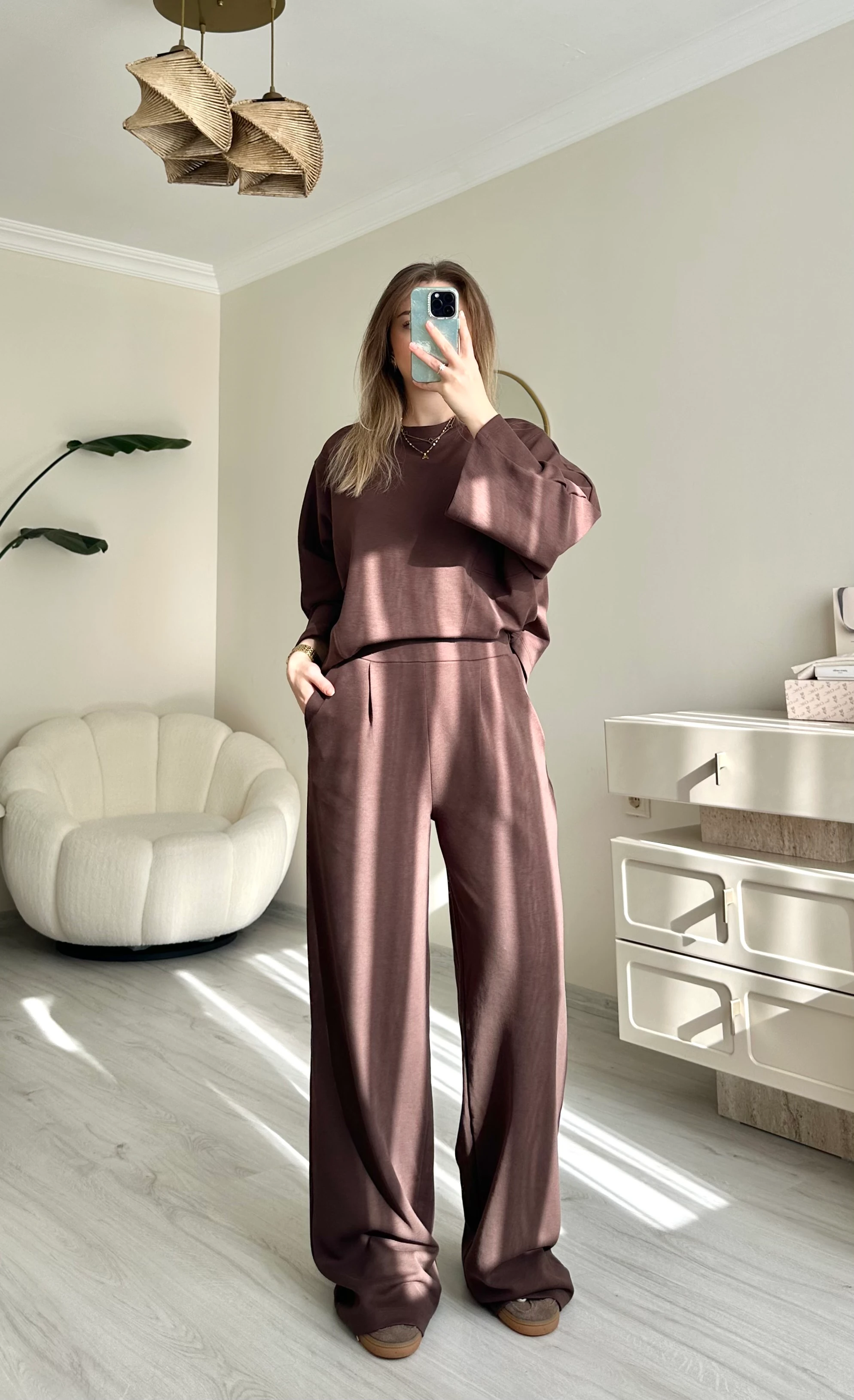 Yarasa Kol Detay Acı Kahve Oversize Takım