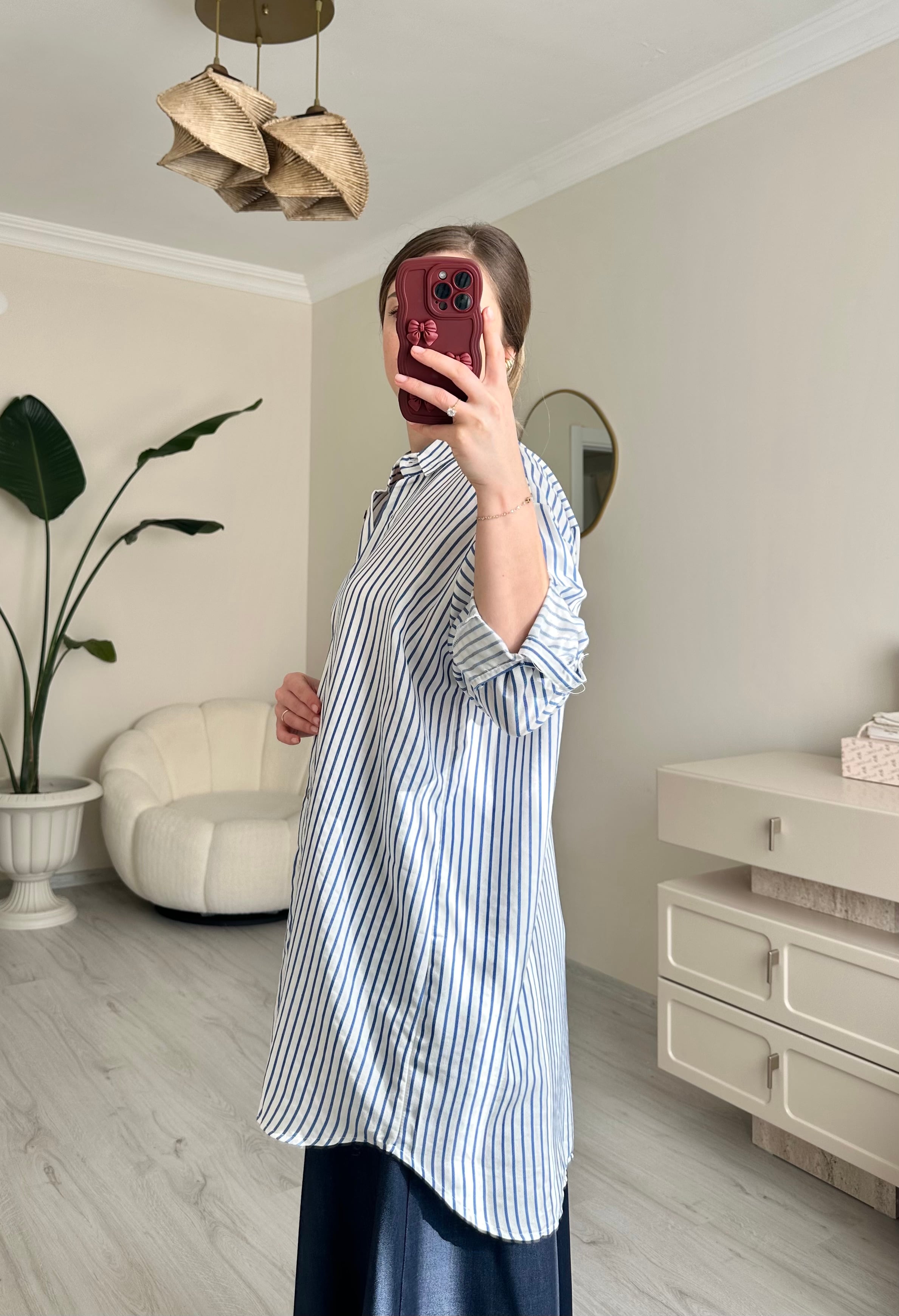 Çizgili Oversize Tunik Gömlek