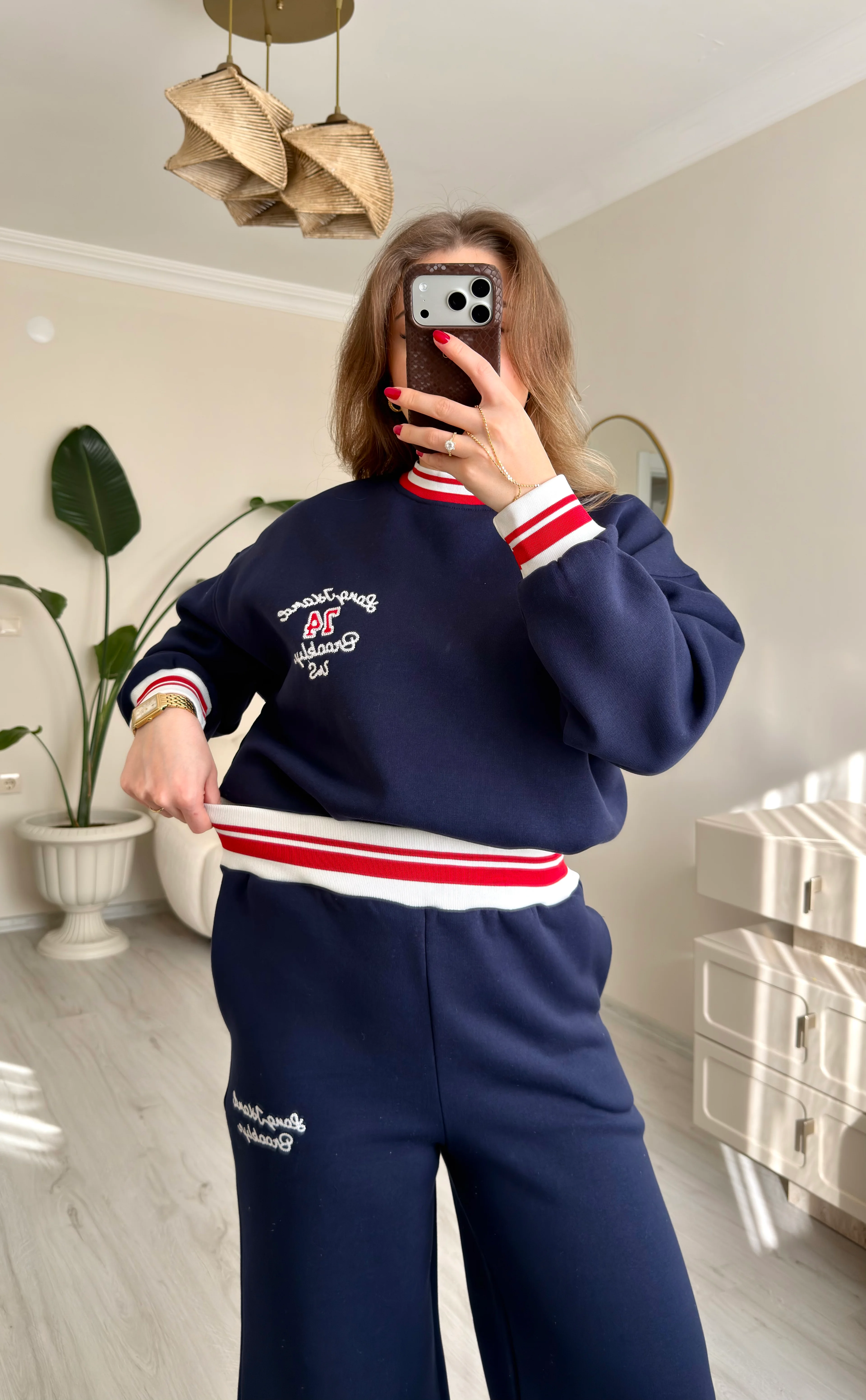 Premium Kırmızı Şeritli Lacivert Eşofman Takımı