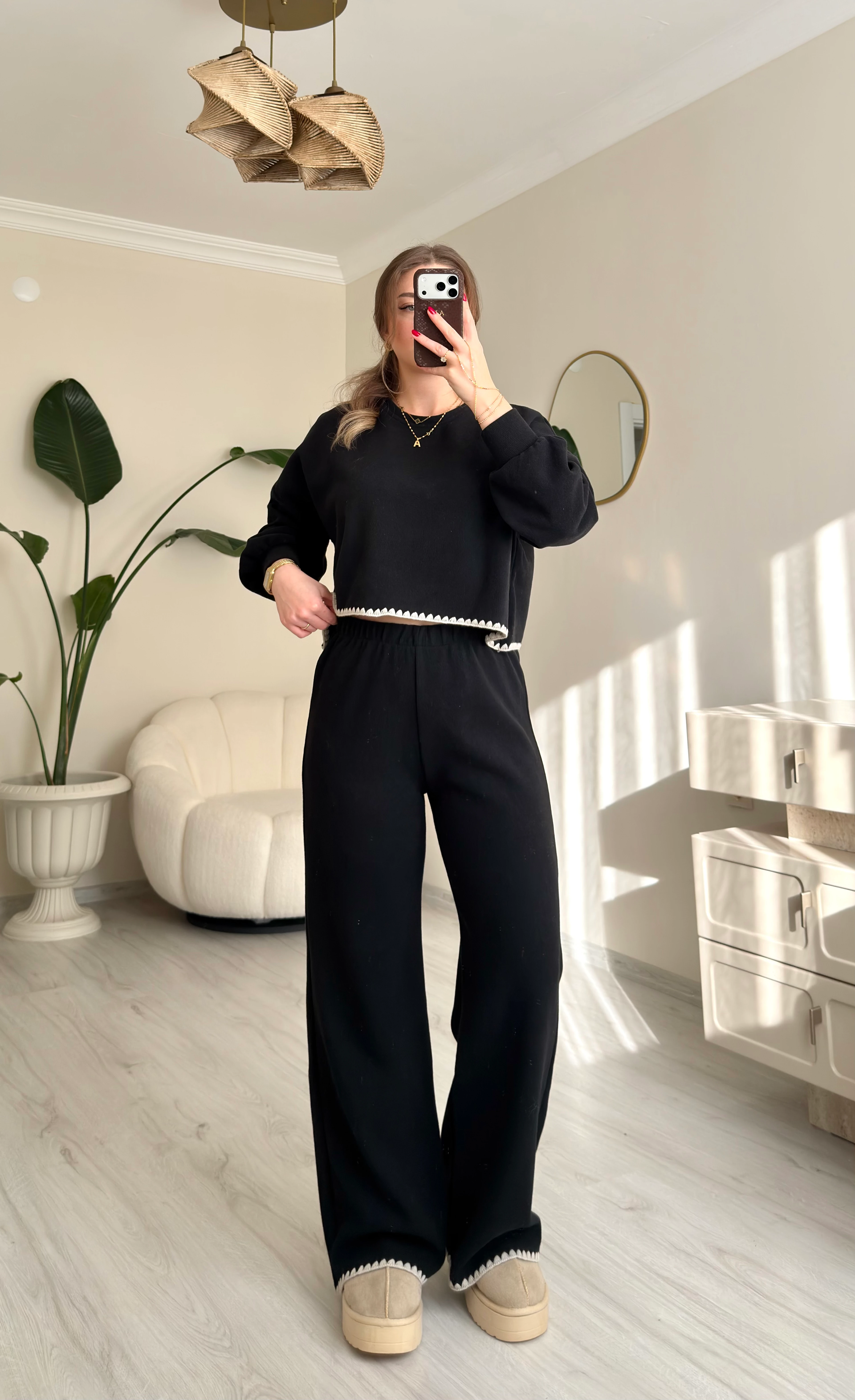 Balon Kol Kroşetalı Selanik Kumaş Takım - Siyah