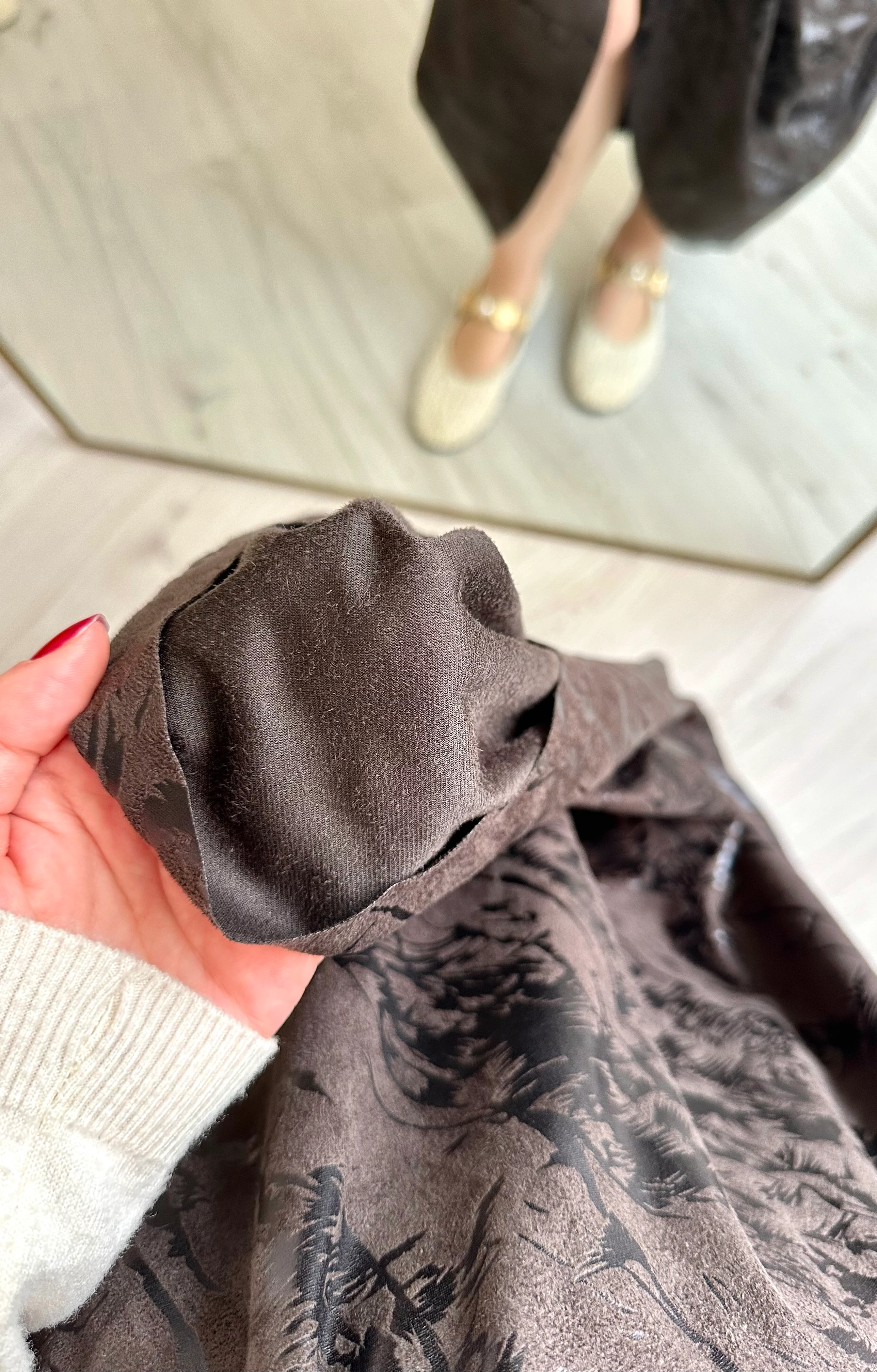 Jakarlı Beli Lastikli Desenli Kloş Etek