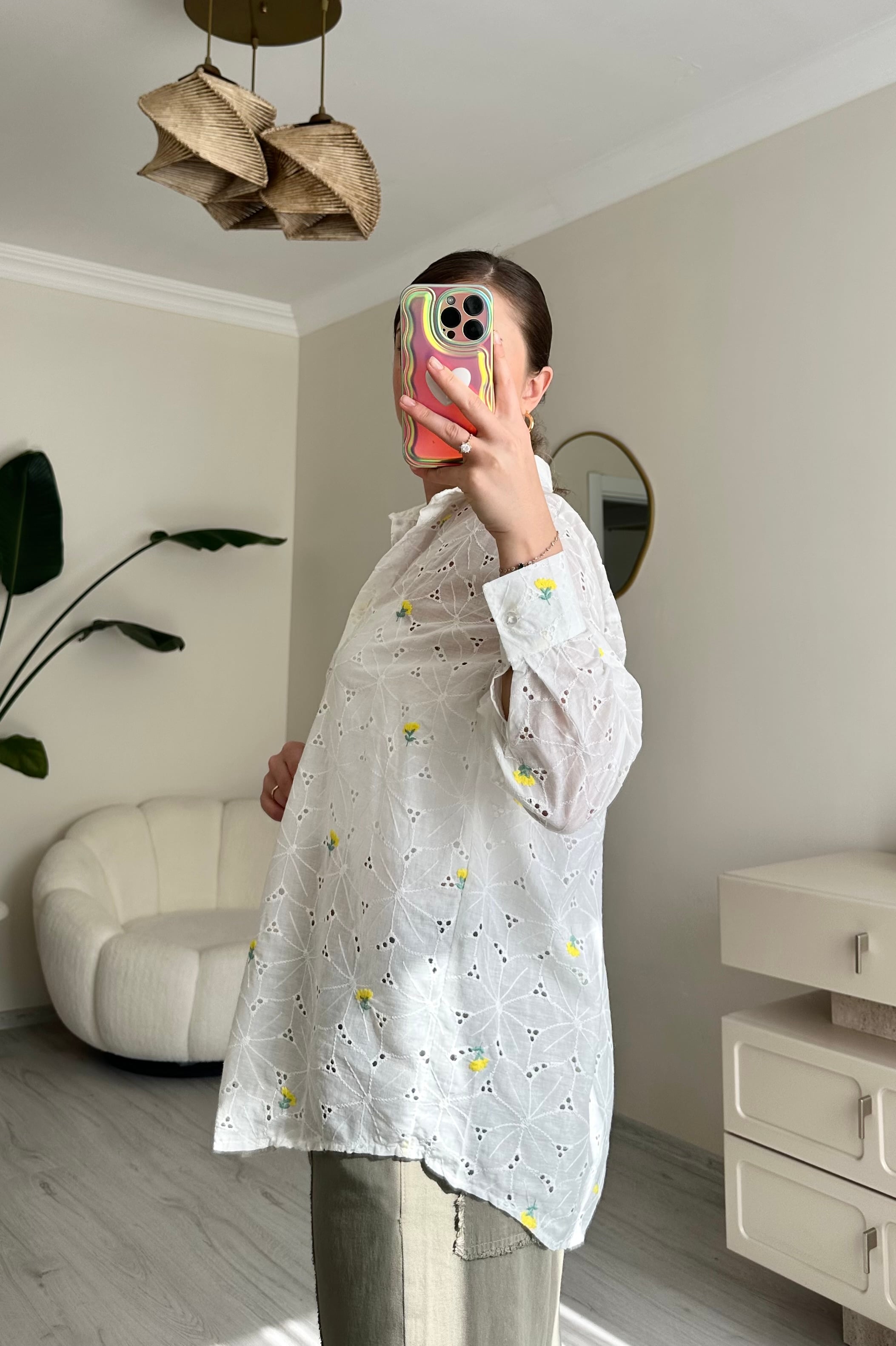 Çiçek Nakış Detay Oversize Fisto Gömlek